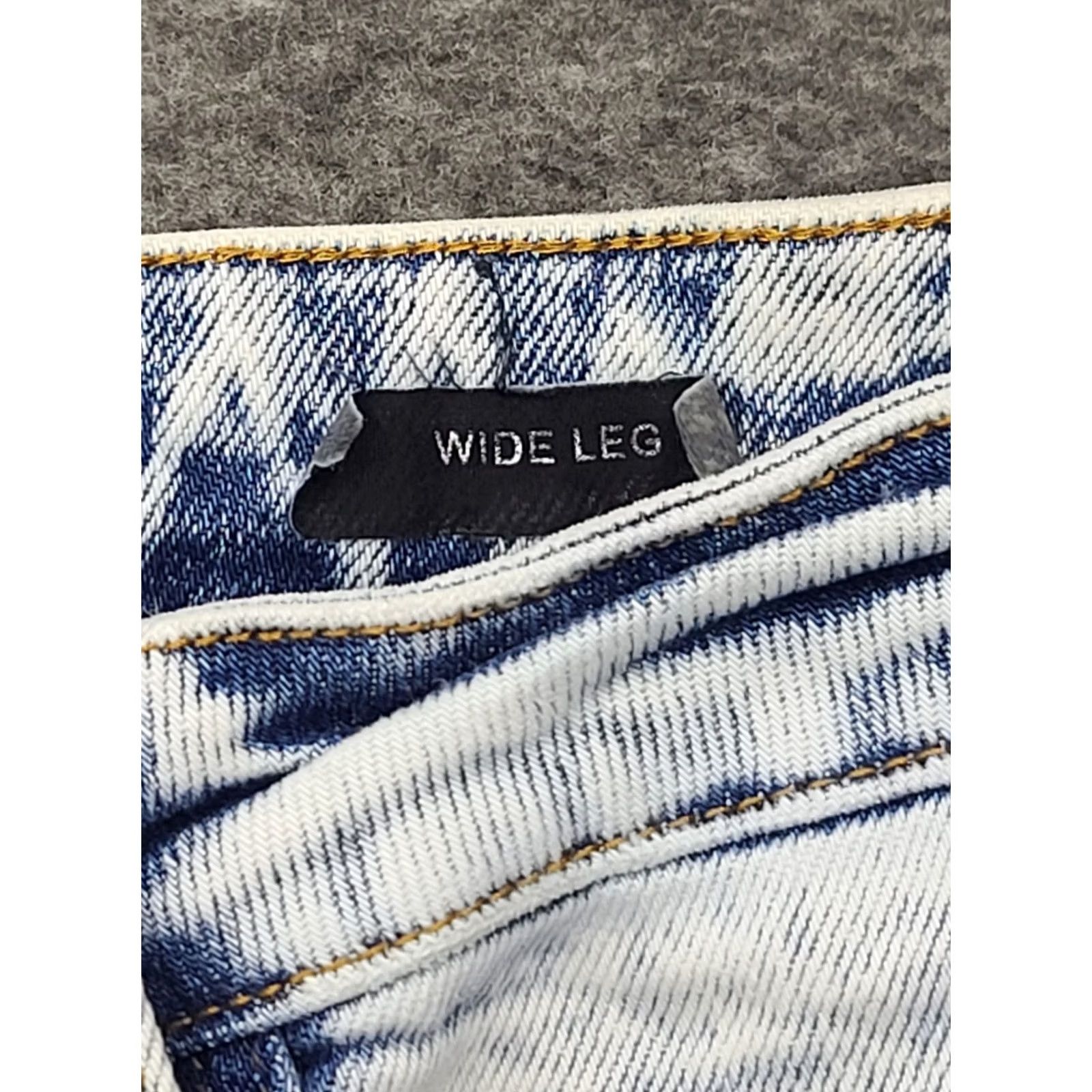 Vintage Judy Blue Womens Jeans 15/32 Wide Leg Light Blue Acid Wash Raw Hem Stretch Denim 5-Pocket 32 In Inseam Mens Womens Girls? Size 36" / US 14 / IT 50 - 4 Thumbnail