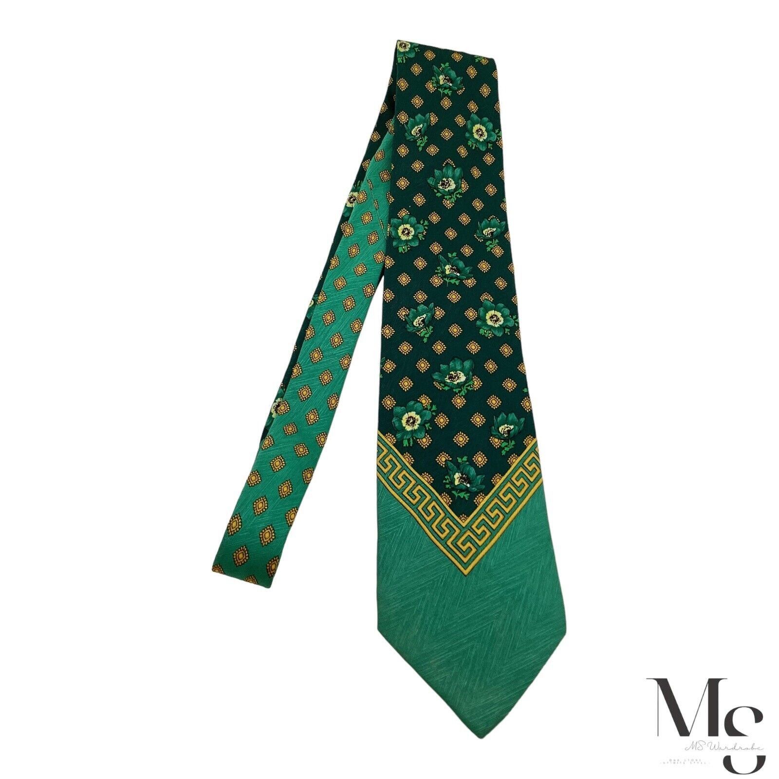 Versace GIANNI VERSACE Green Baroque With Flower Silk Tie Made In It Size ONE SIZE - 2 Thumbnail