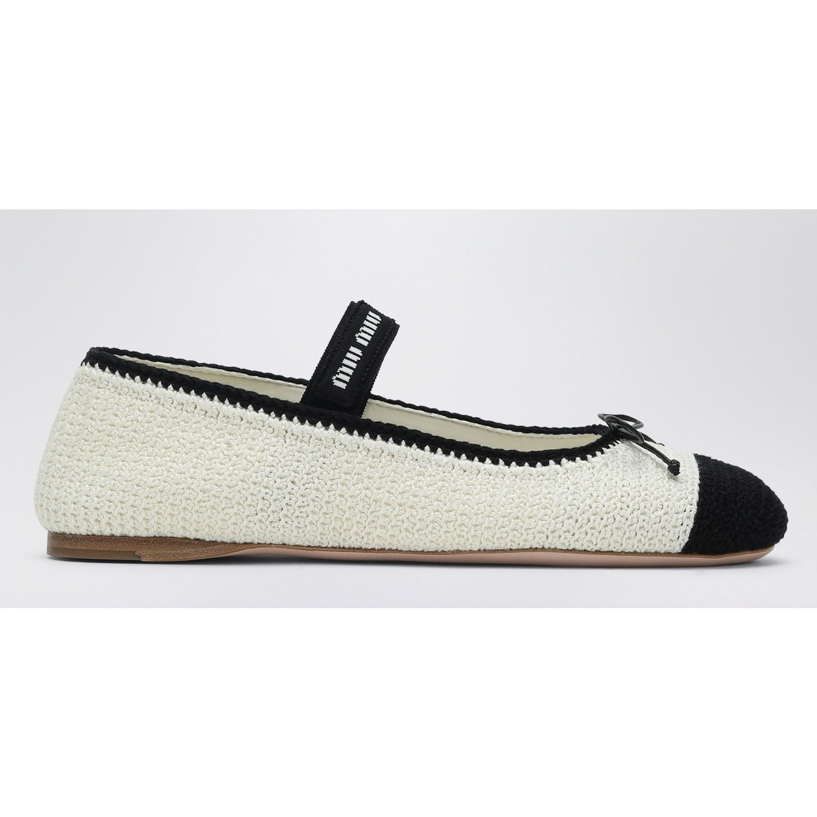 Miu Miu Miu Miu Crochet Knit Black White Bicolor Logo Strap Ballet Size US 12 / IT 42 - 3 Thumbnail