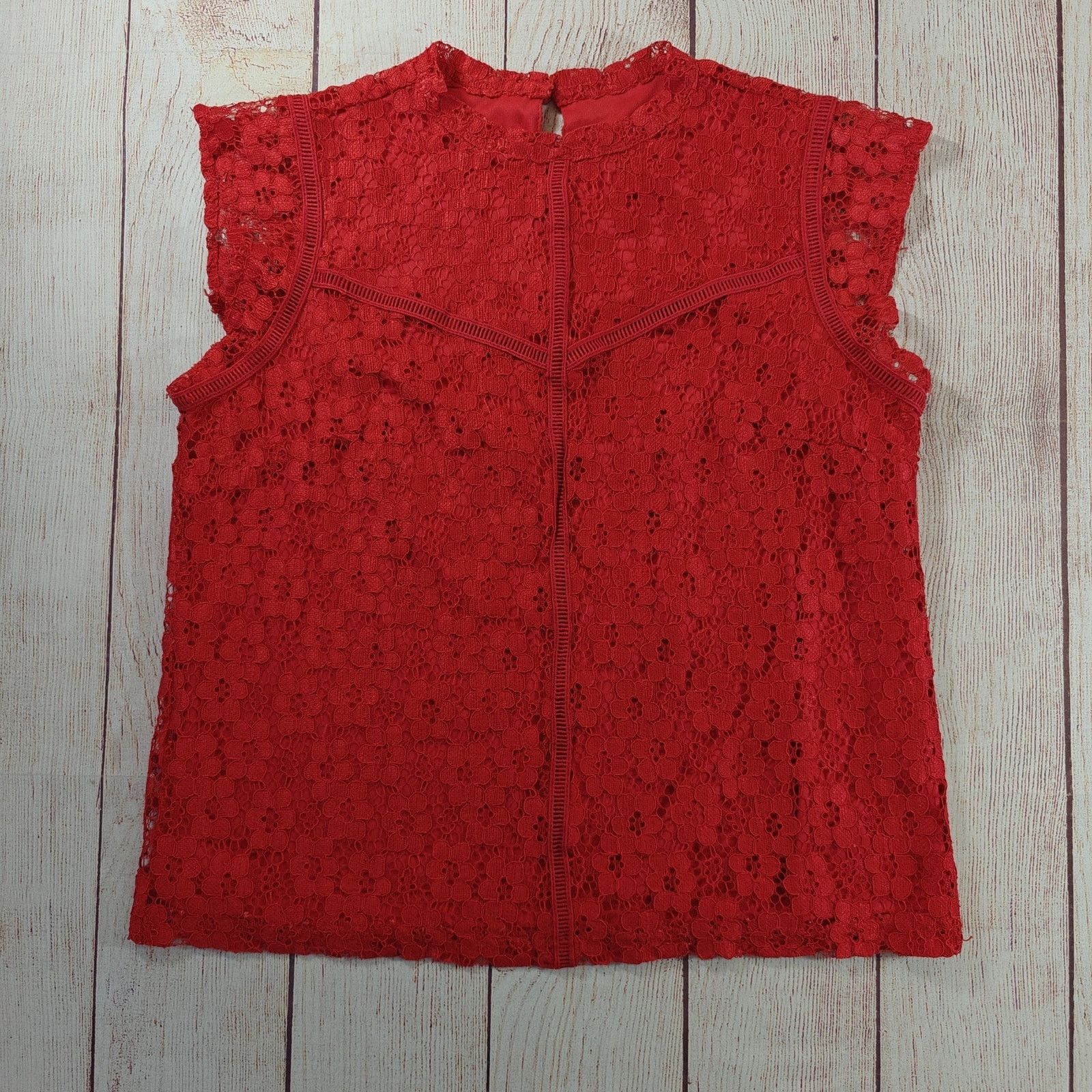 Nanette Lepore High Neck Floral Lace Overlay Cap Sleeve Top sz S Size S / US 4 / IT 40 - 1 Thumbnail