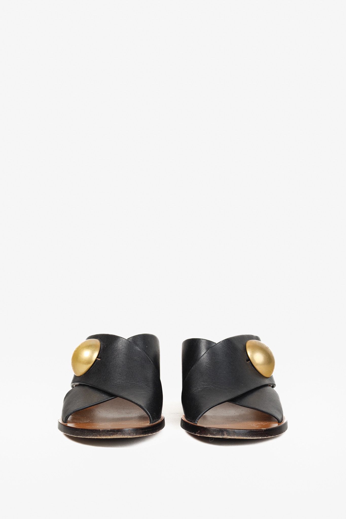 Chloe Chloe Button Black Crisscross Leather Slide Sandal Size US 7 / IT 37 - 2 Thumbnail