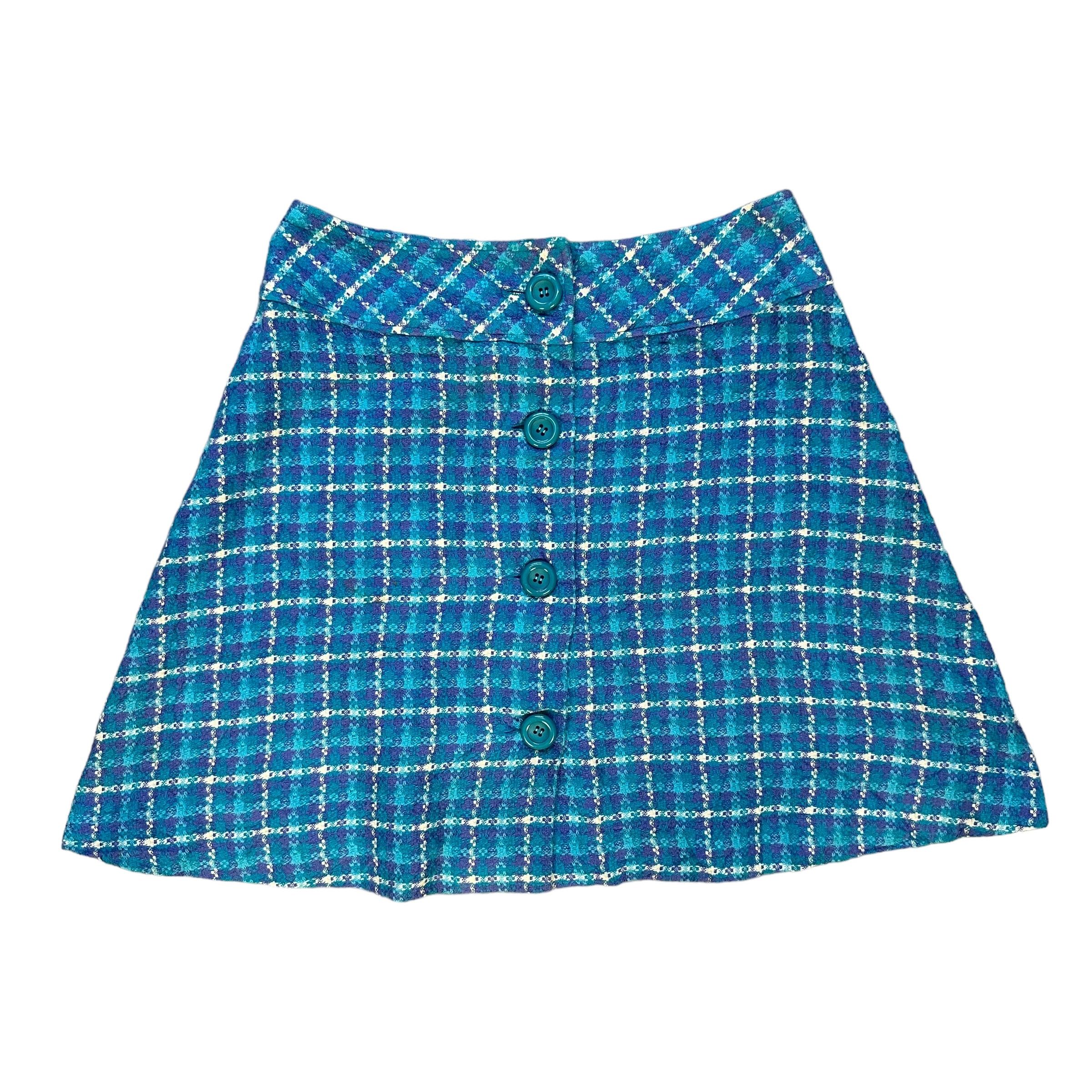 Japanese Brand ALGONQUINS Blue Tweed Tartan Mini Skirts #A33-0753 Size 25" / US 0 / IT 36 - 1 Thumbnail