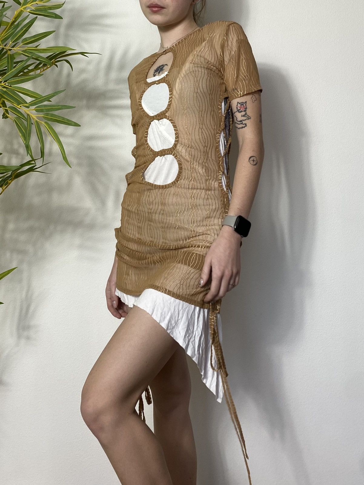 Vintage ISSEY MIYAKE STYLE MESH SLITTS AND TIES DRESS Size M / US 6-8 / IT 42-44 - 3 Thumbnail