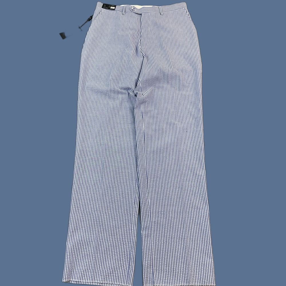 Vintage Afazzy New York Pants Mens 34 White Blue Seersucker Tailor Ready Hem NWT Size US 34 / EU 50 - 1 Thumbnail