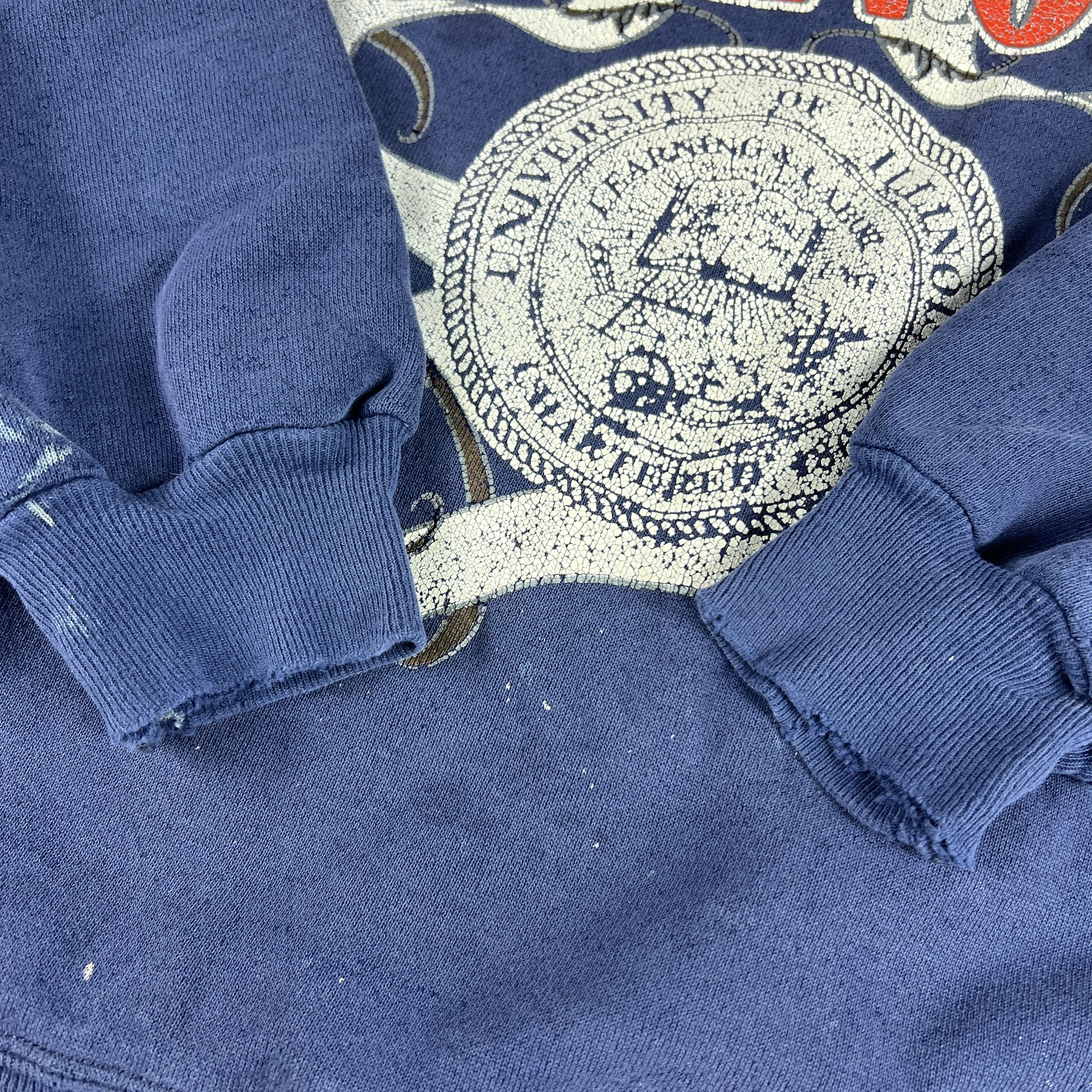 NCAA × Vintage VTG 90 Illinois Fighting Illini Sweatshirt Thrashed Crewneck Size US L / EU 52-54 / 3 - 6 Thumbnail