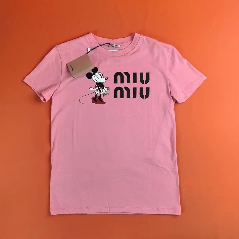 Miu Miu Miu Miu Pink Cotton Printed Short Sleeve T-Shirt 0089 Size XS / US 0-2 / IT 36-38 - 1 Thumbnail