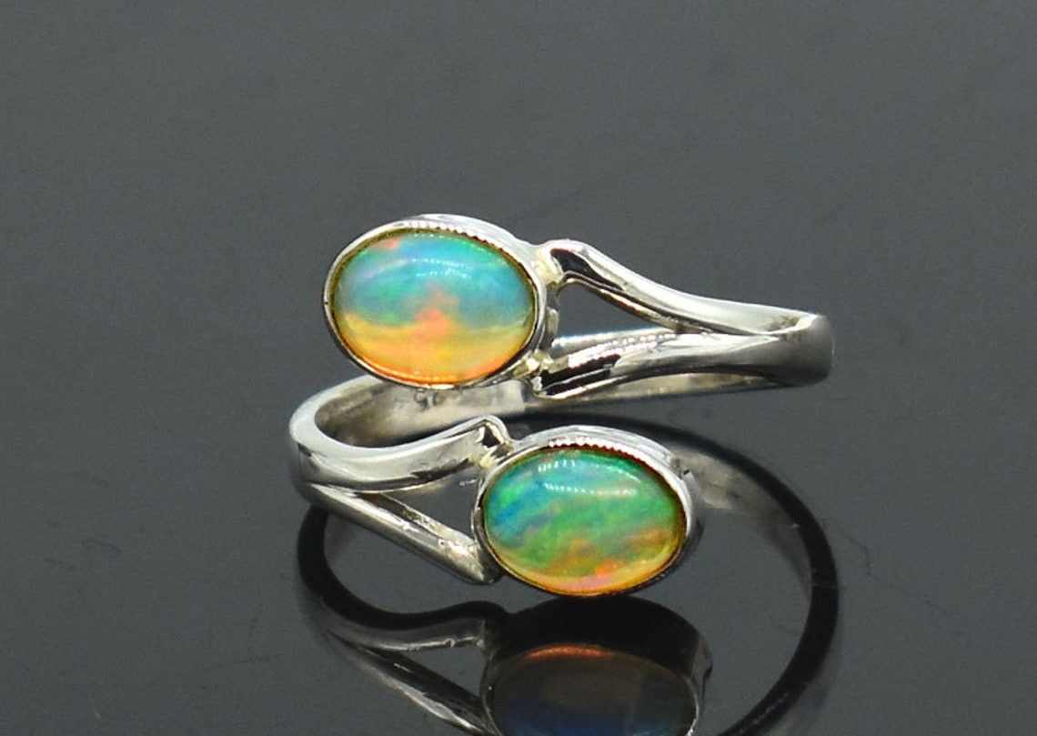 Handmade Natural Ethiopian Opal 925 Silver Ring - October Birthstone Size ONE SIZE - 2 Thumbnail