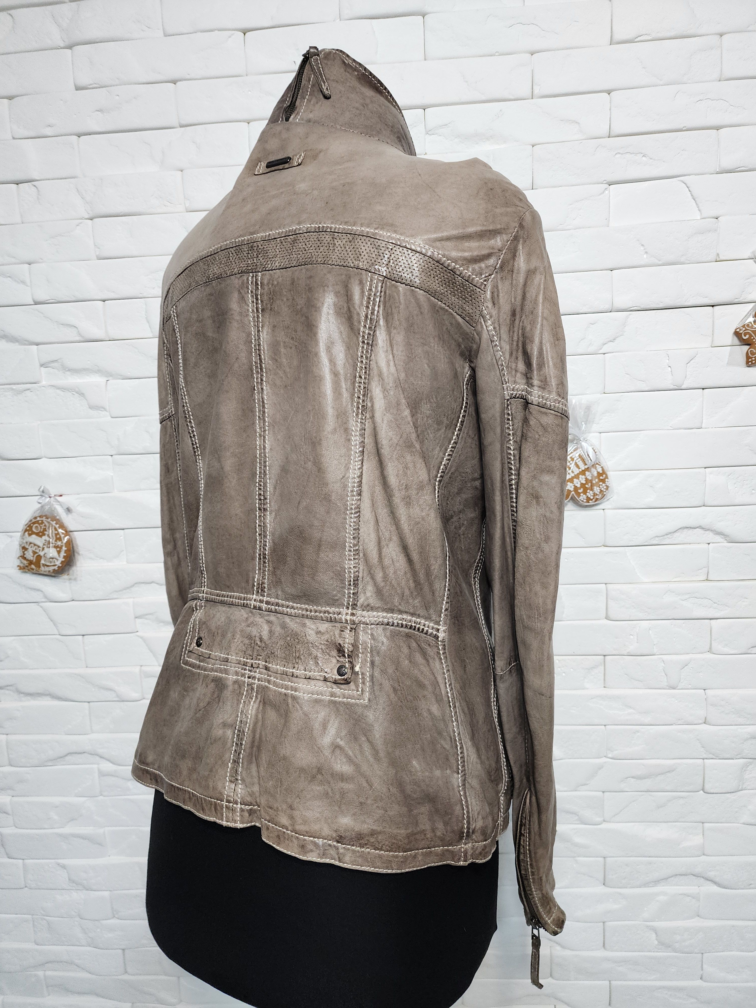 Genuine Leather Gray Leather Jacket: Women's Soft Zip-Up Coat Size L / US 10 / IT 46 - 6 Thumbnail