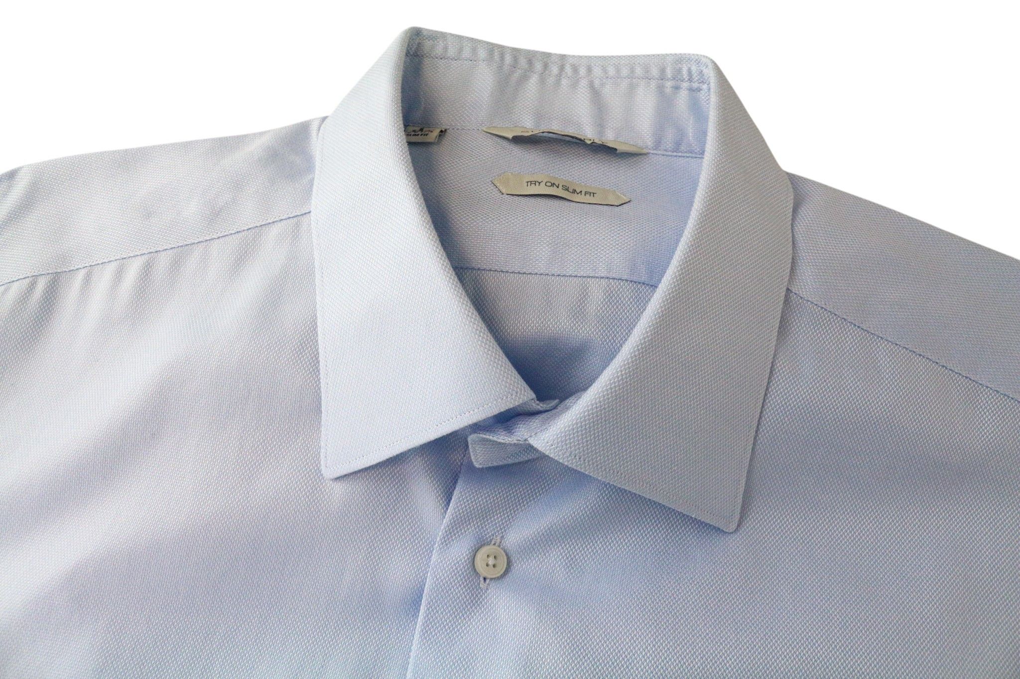 Suitsupply 45/17 3/4 Slim Blue Cotton Long Sleeve Shirt 79170 Size 44R - 9 Thumbnail