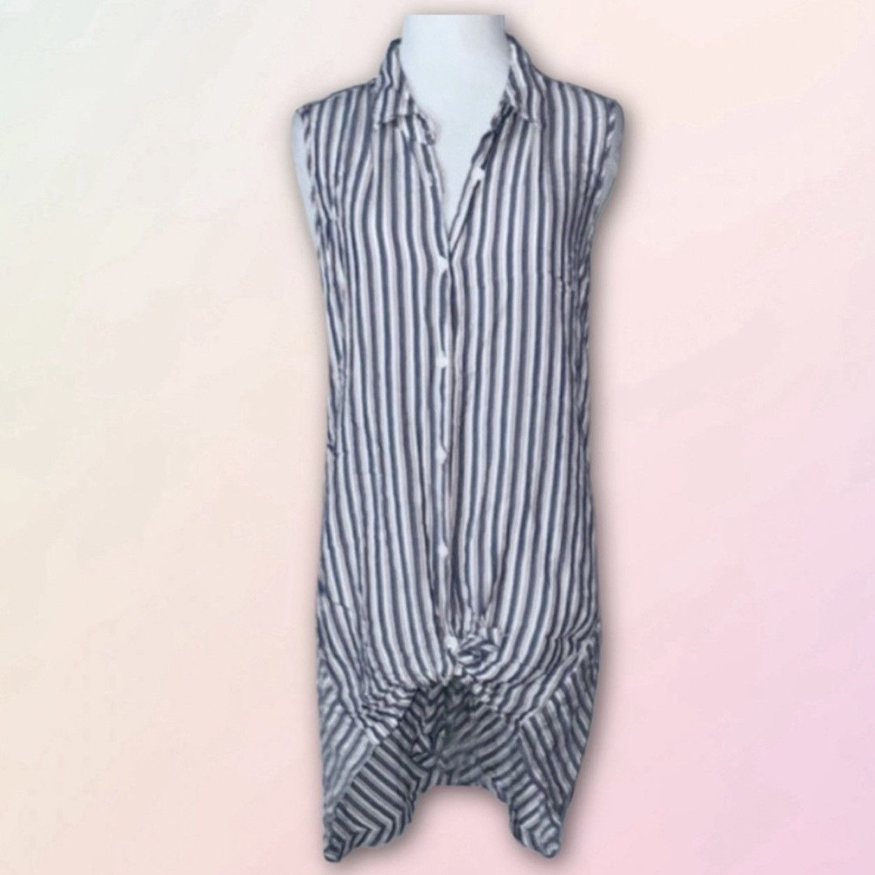 Vintage Retro, Asymmetrical, Striped, Button Down, Sleeveless Tunic Size L / US 10 / IT 46 - 13 Thumbnail