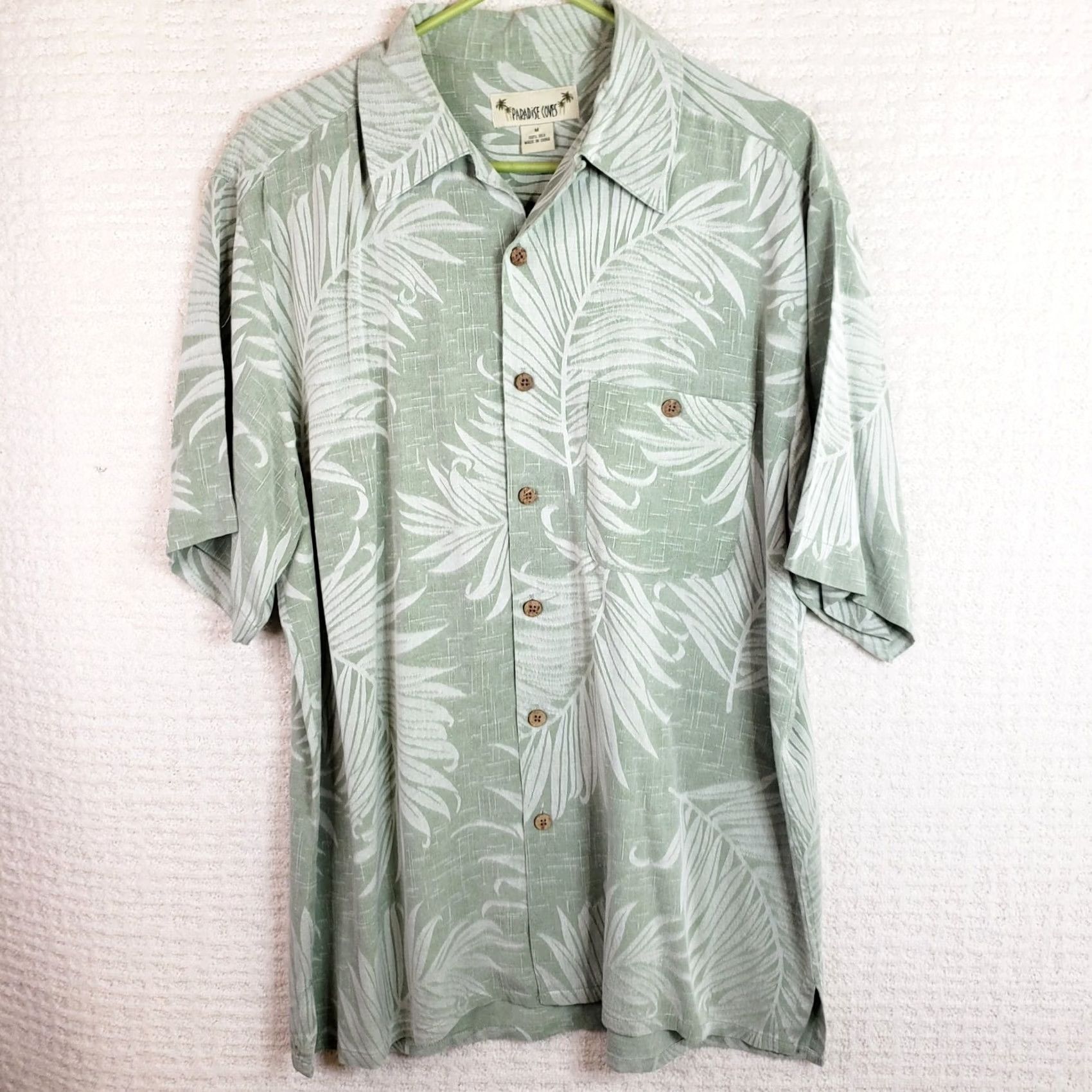 Paradise Paradise Coves Shirt Short Sleeve Button-Up Silk Green Mens L Tropical Aloha Island Relaxed Silk 100% Shirt Size US L / EU 52-54 / 3 - 2 Thumbnail