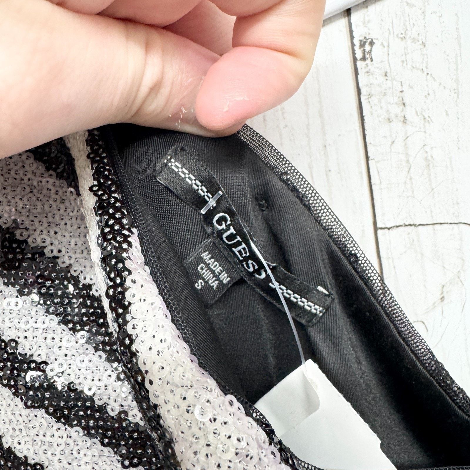 Guess Guess Dress Small Black White Zebra Sequin One Shoulder Mini Size S / US 4 / IT 40 - 2 Thumbnail