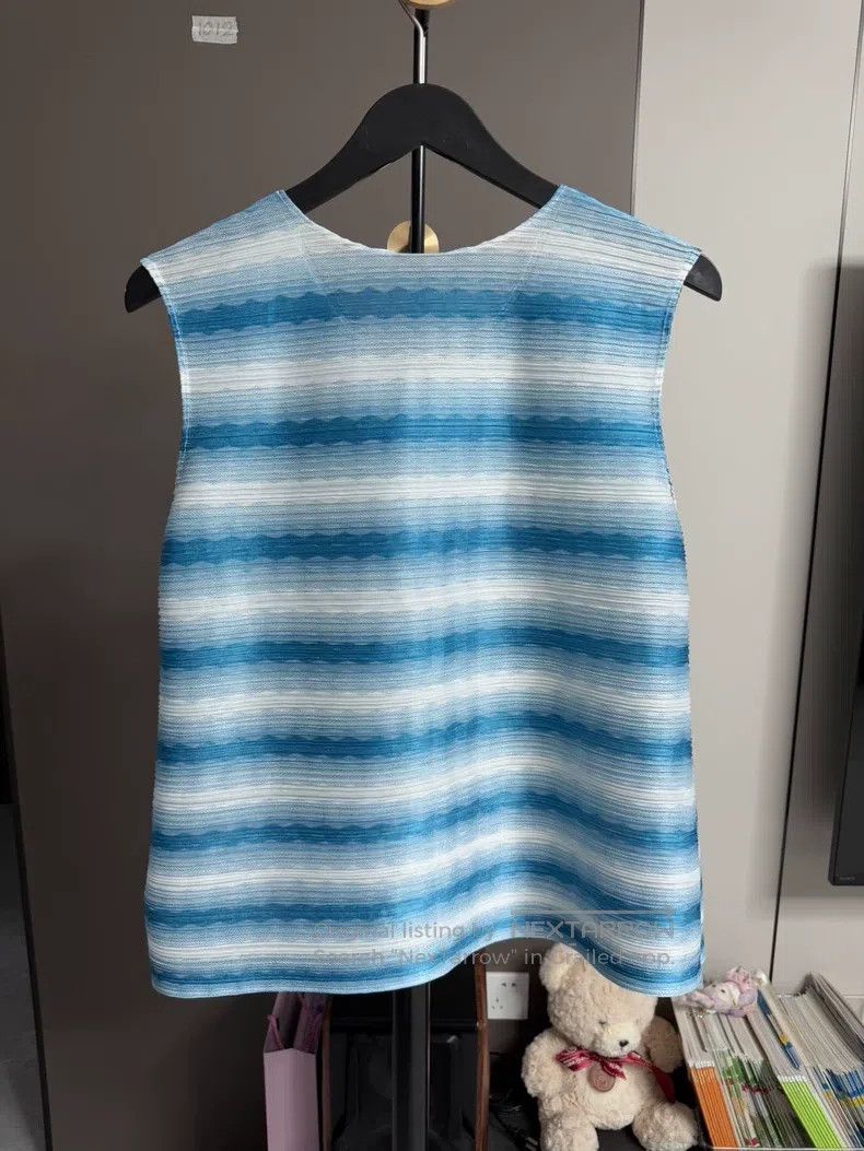 Issey Miyake Issey Miyake Water Ripple Fresh Blue Spring Top Size L / US 10 / IT 46 - 2 Thumbnail