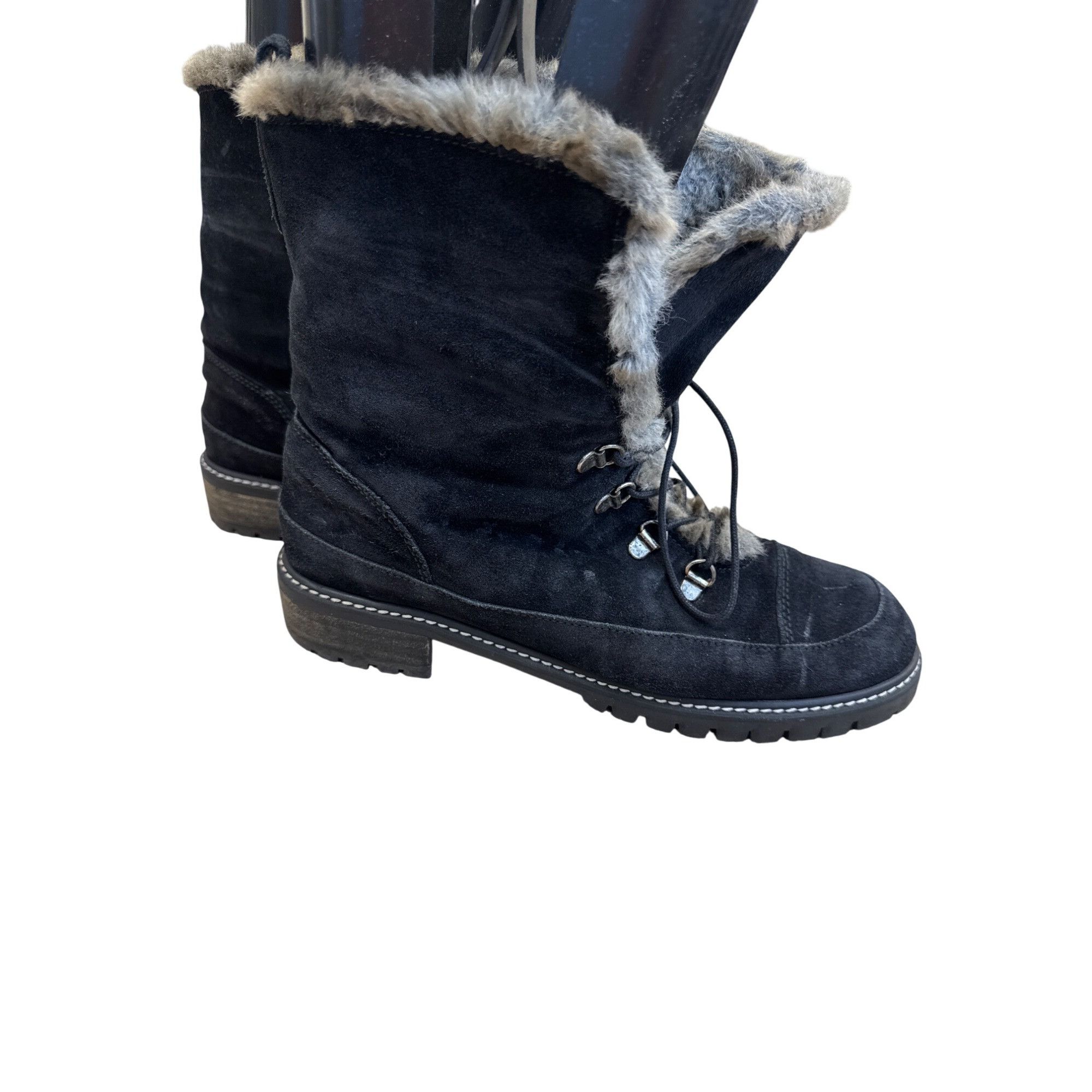Stuart Weitzman Stuart Weitzman Womens Black Suede Fur-Lined Boots Size 8.5M Size US 8.5 / IT 38.5 - 4 Thumbnail