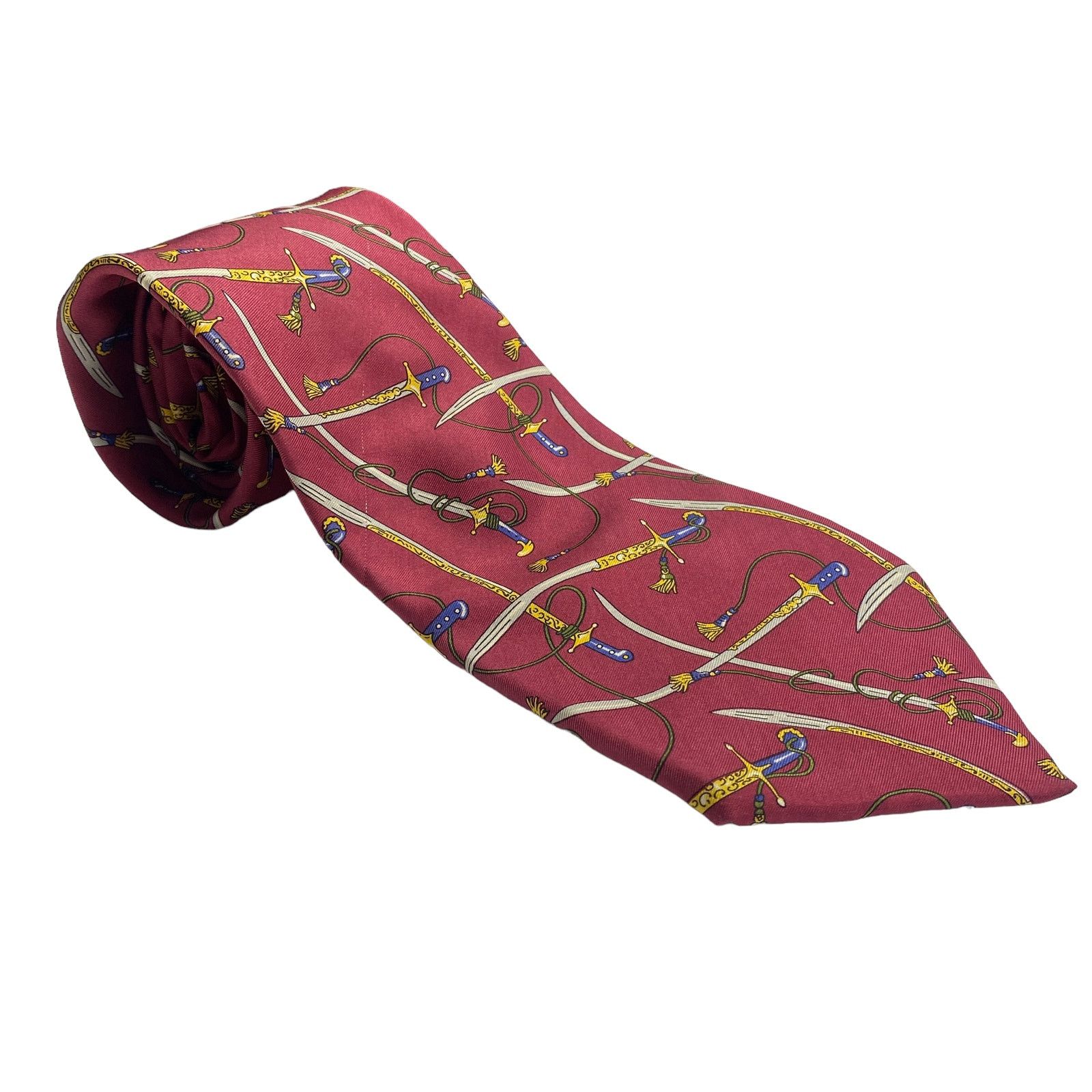 Lands' End Vintage Lands End Mens Red Sword Printed Silk Neck Tie Size ONE SIZE - 1 Thumbnail