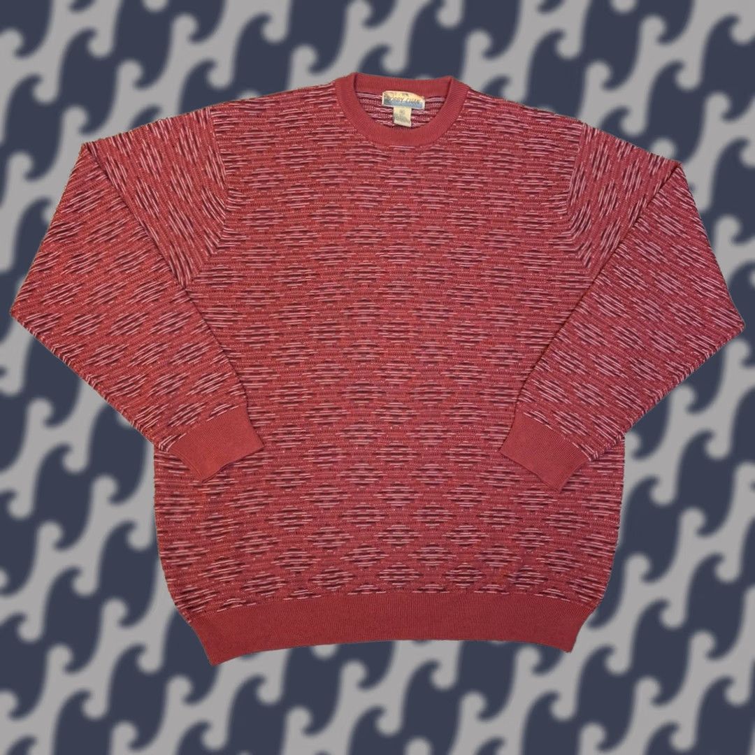 Vintage Bobby Chan Silk Cotton Knit Crew Neck Pullover Sweater Red Geometric • Size XL Size US XL / EU 56 / 4 - 1 Thumbnail