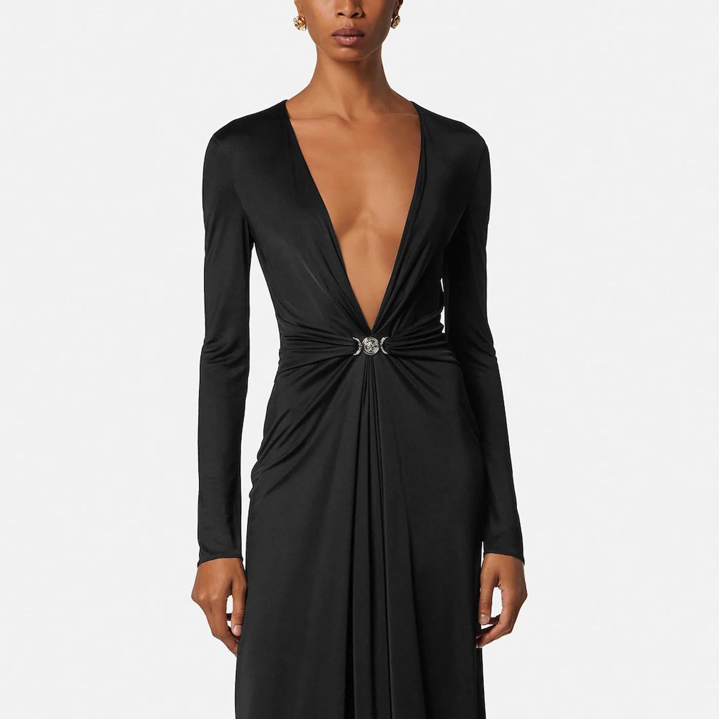 Versace o1d2blof0426 Jersey Midi Dress in Black Size S / US 4 / IT 40 - 1 Thumbnail
