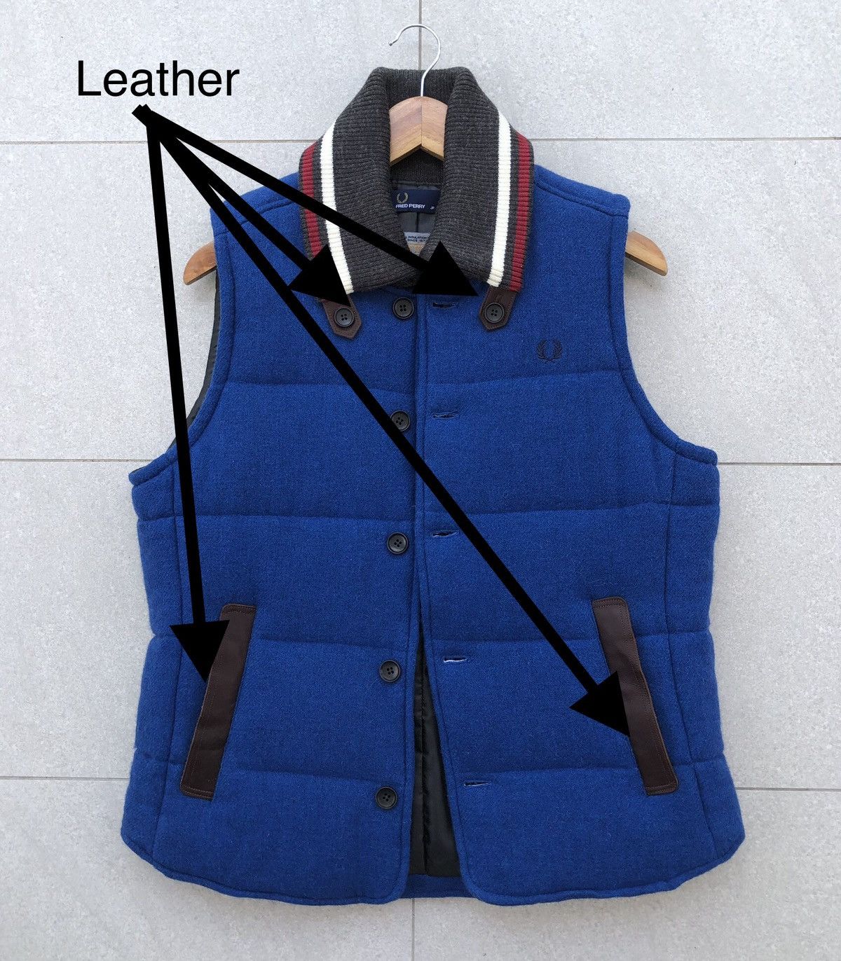 Fred Perry FRED PERRY Thermore Wool and Leather Blue Tweed Padded Vest Size US L / EU 52-54 / 3 - 2 Thumbnail
