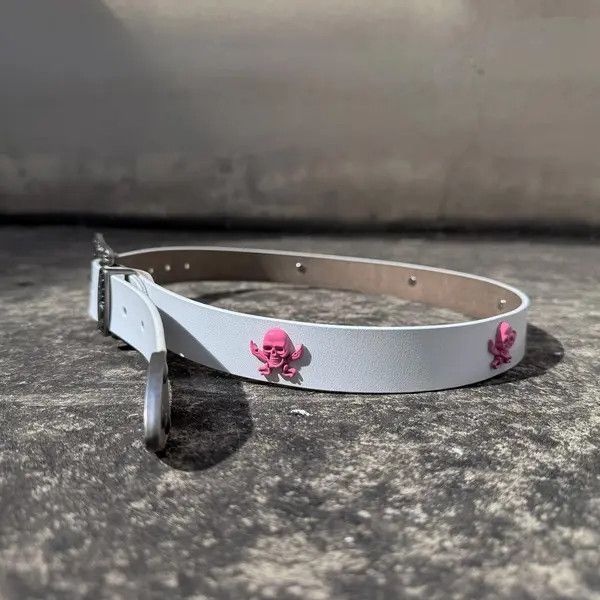 Leather White Leather Belt with Ornate Silver Buckle, Slim Fit Size ONE SIZE - 2 Thumbnail