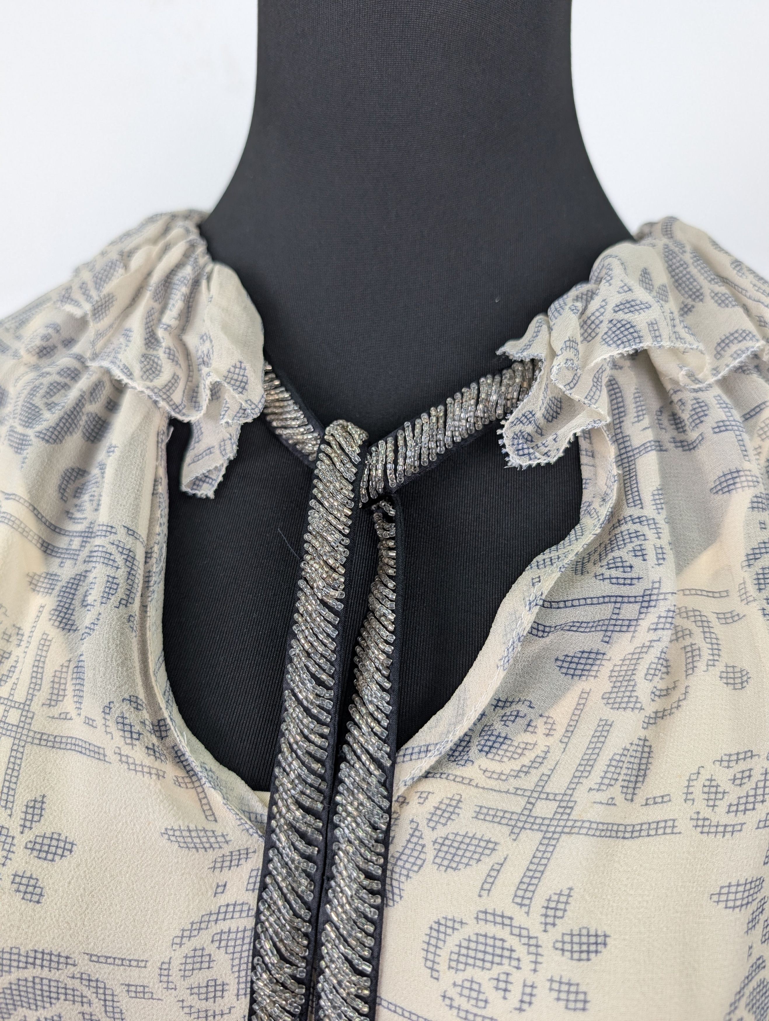 3.1 Phillip Lim Beige Sheer Top with Navy Floral Overall Print Size XS / US 0-2 / IT 36-38 - 2 Thumbnail