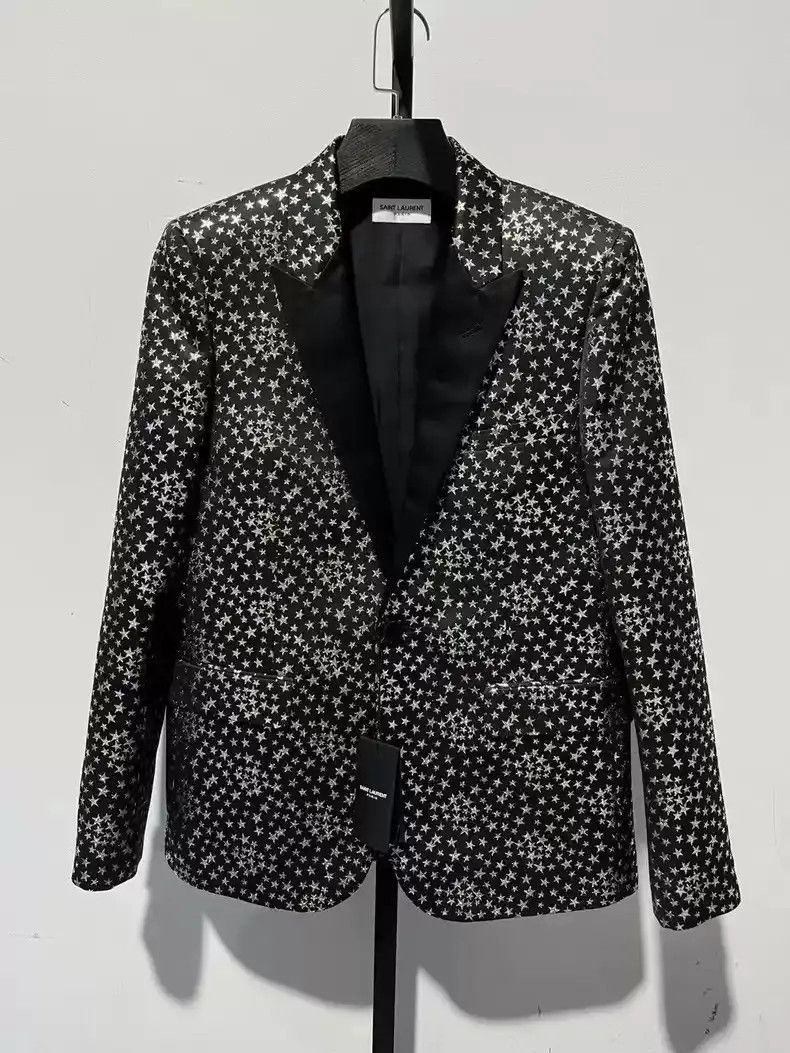 Saint Laurent Paris o1tko11224 Star-jacquard Tuxedo Jacket in Black/Gold Size US S / EU 44-46 / 1 - 1 Thumbnail