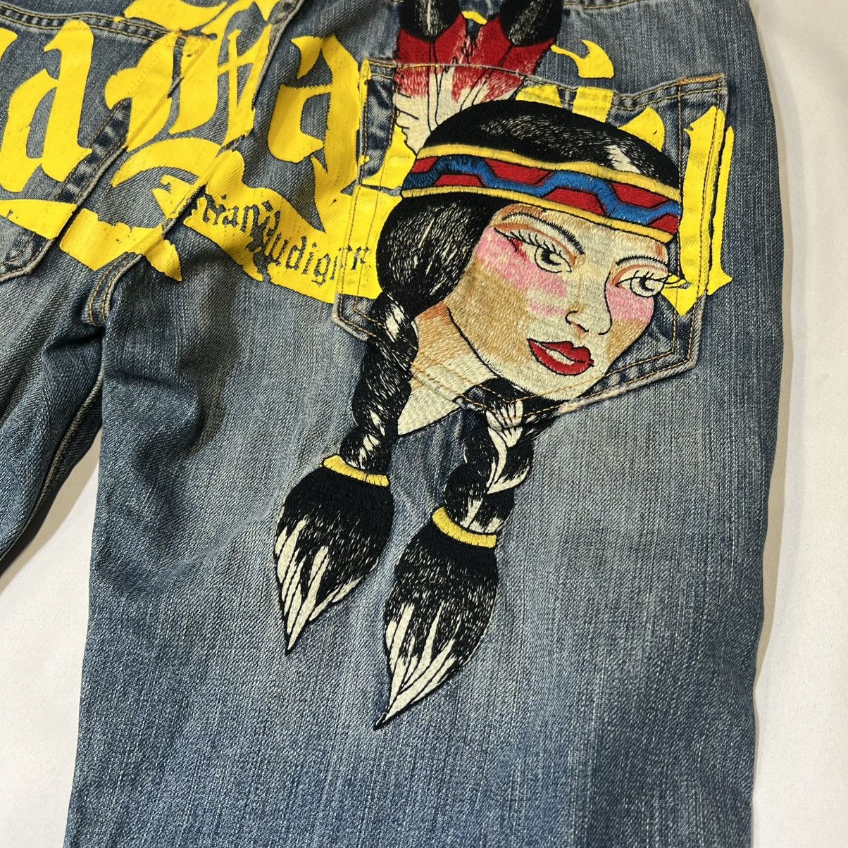 Ed Hardy Ed Hardy Native American Maiden Embroidered Straight Jeans Size US 32 / EU 48 - 4 Thumbnail