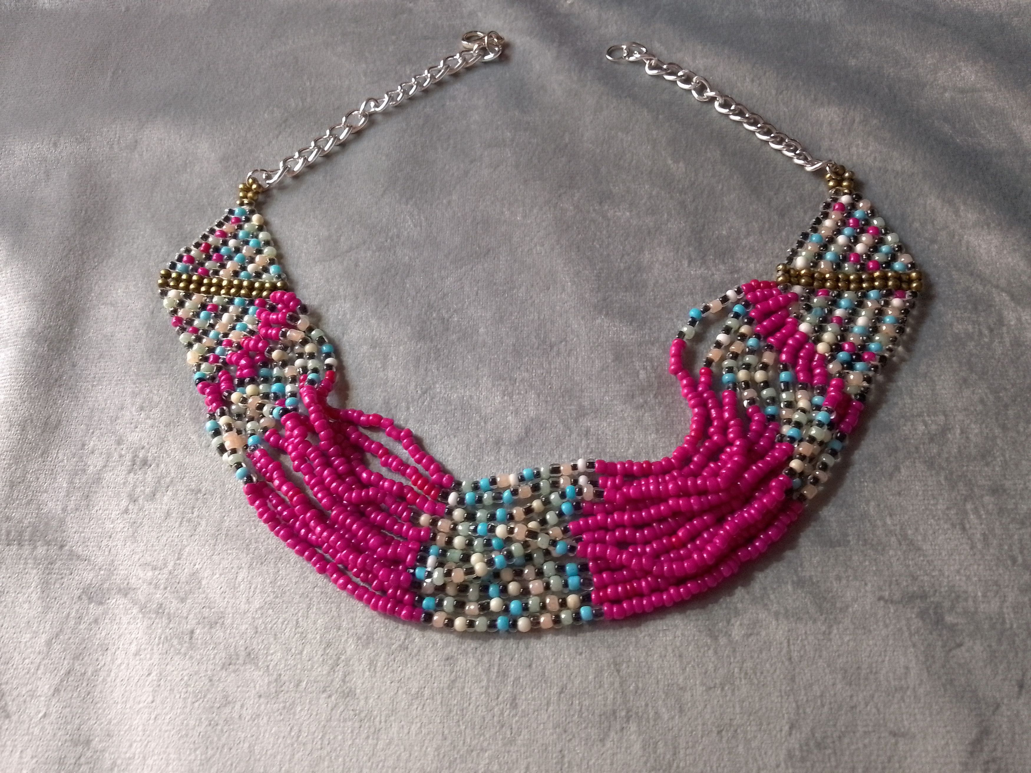 Handmade Necklace Ethnic African Style Pink Multicolor Multithread Size ONE SIZE - 3 Thumbnail