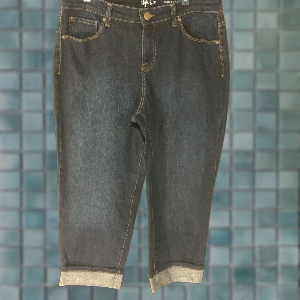 Vintage Style&co. Women Capri Jeans Denim Blue 10 Straight Leg 31in Inseam 5-Pocket Zipper Button High Rise 42in Waist Medium Wash Stretch Size 32" / US 10 / IT 46 - 1 Thumbnail