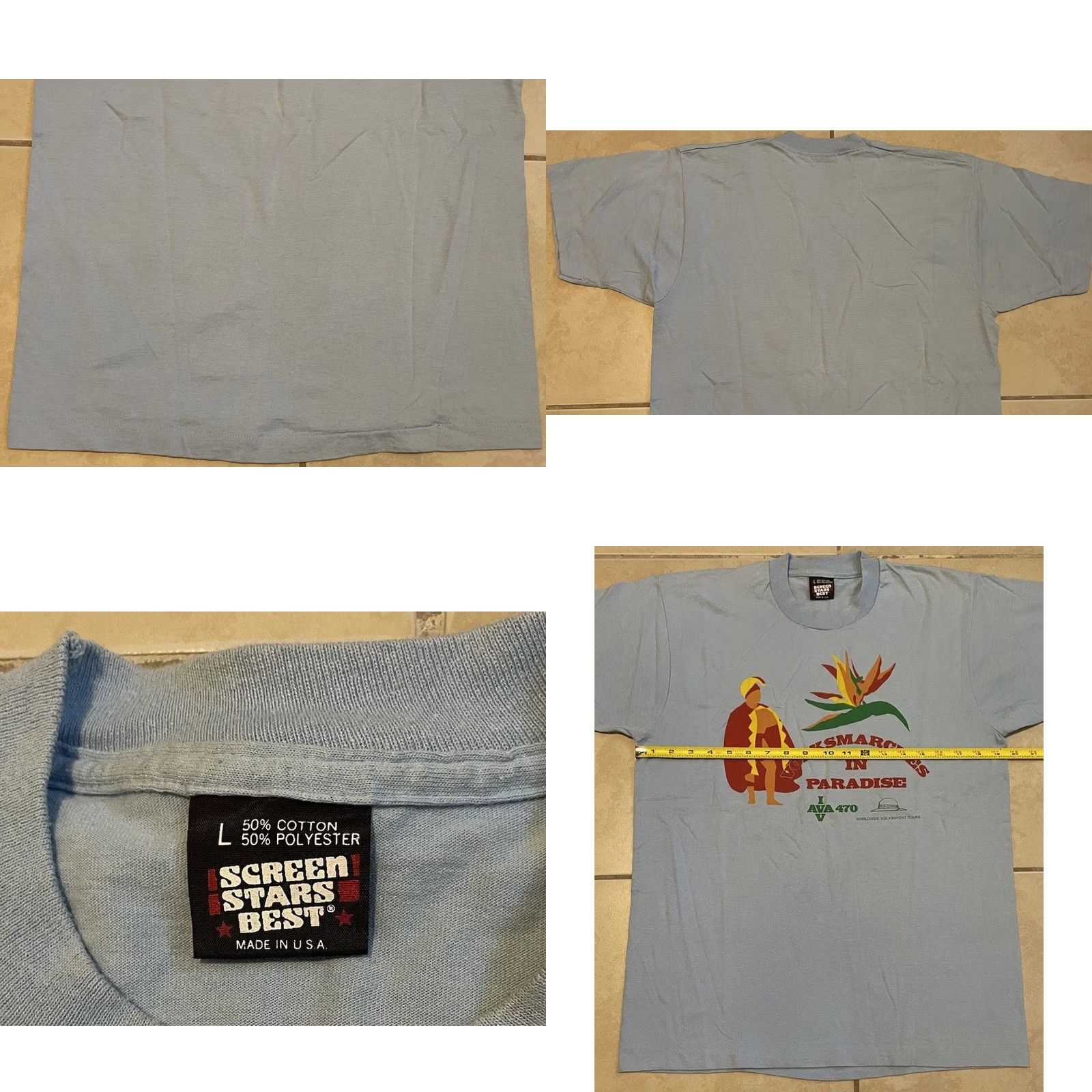 Paradise VINTAGE 90s Volksmarches in Paradise Faded Hawaii Shirt M Blue Beach Water Graphic Tee Men Size US M / EU 48-50 / 2 - 8 Thumbnail