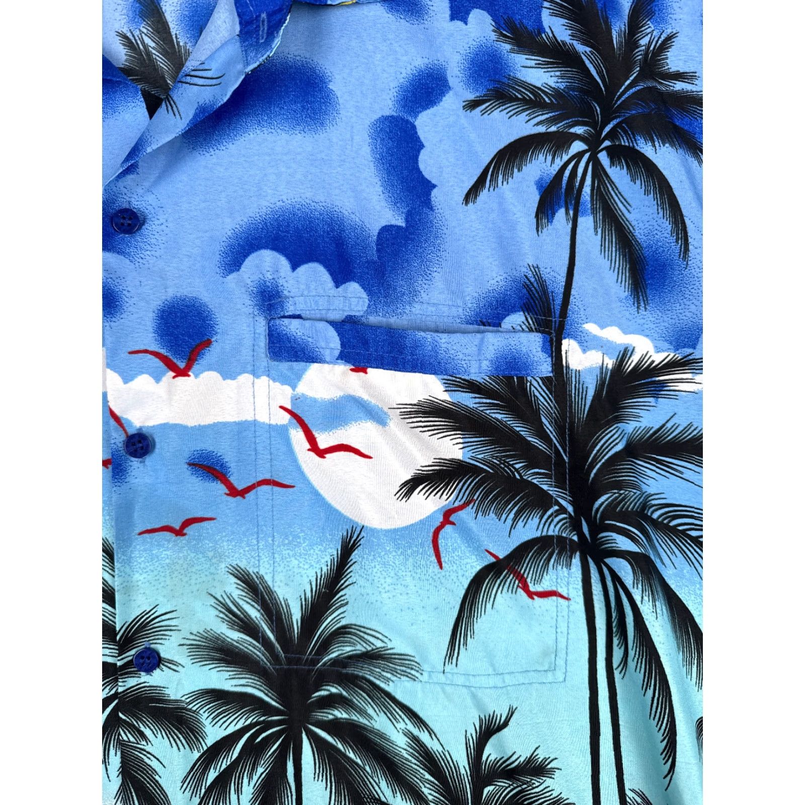 Vintage Happy Bay Shirt Mens XL Blue Palm Tree Hawaiian 100% Terivoile Sunset Button-Up Casual Shirt Size US XL / EU 56 / 4 - 6 Thumbnail