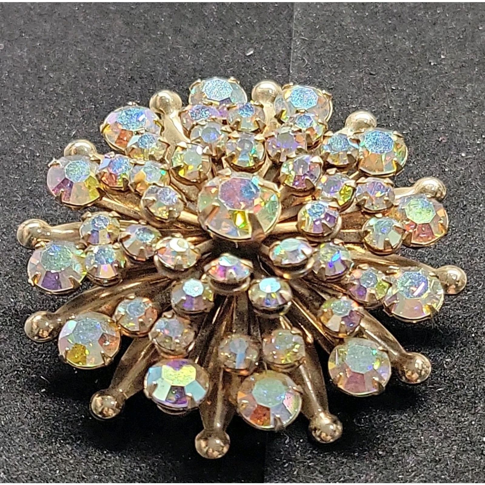 The Unbranded Brand Brooch Blue Glass Aurora Borealis Vintage Rhinestone Prongs Size ONE SIZE - 2 Thumbnail
