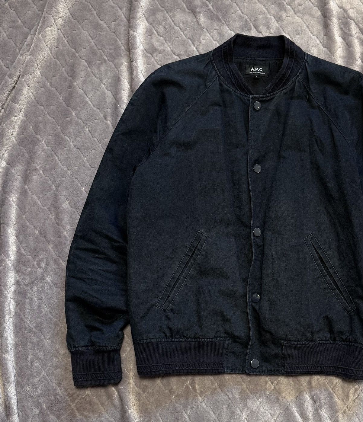 A.P.C. × Japanese Brand 🇯🇵A.P.C Navy Kenickie Teddy Dark Navy Bomber Jacket Size US L / EU 52-54 / 3 - 3 Thumbnail