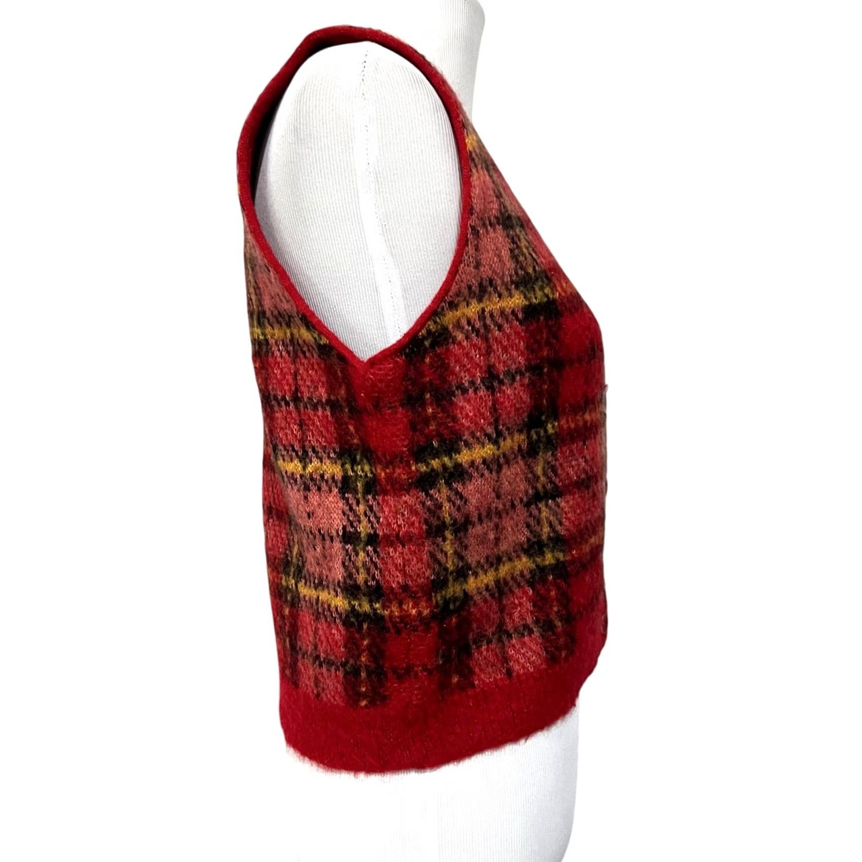 Vintage VINTAGE Liz Sport Sweater Vest Shirt Vest Womens S Red Plaid Mohair Blend Boxy 90s Academia Nerd University Size S / US 4 / IT 40 - 5 Thumbnail