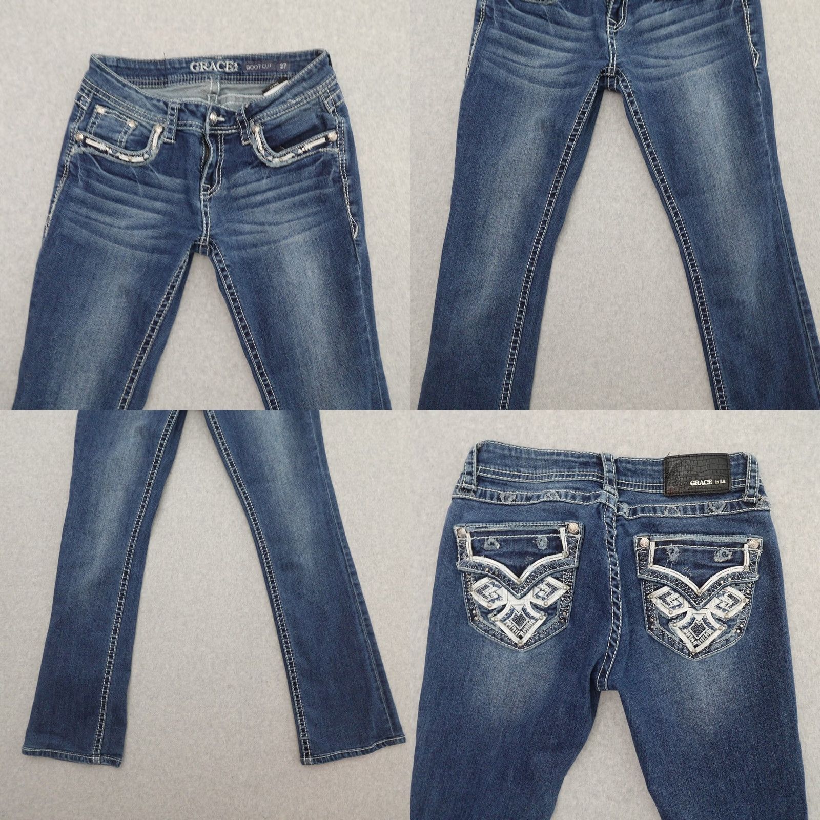 Grace in LA Grace in LA Jeans Bootcut Denim Blue Pockets Embroidered 27 (27X28) Womens Jeans Size 27" / US 4 / IT 40 - 9 Thumbnail
