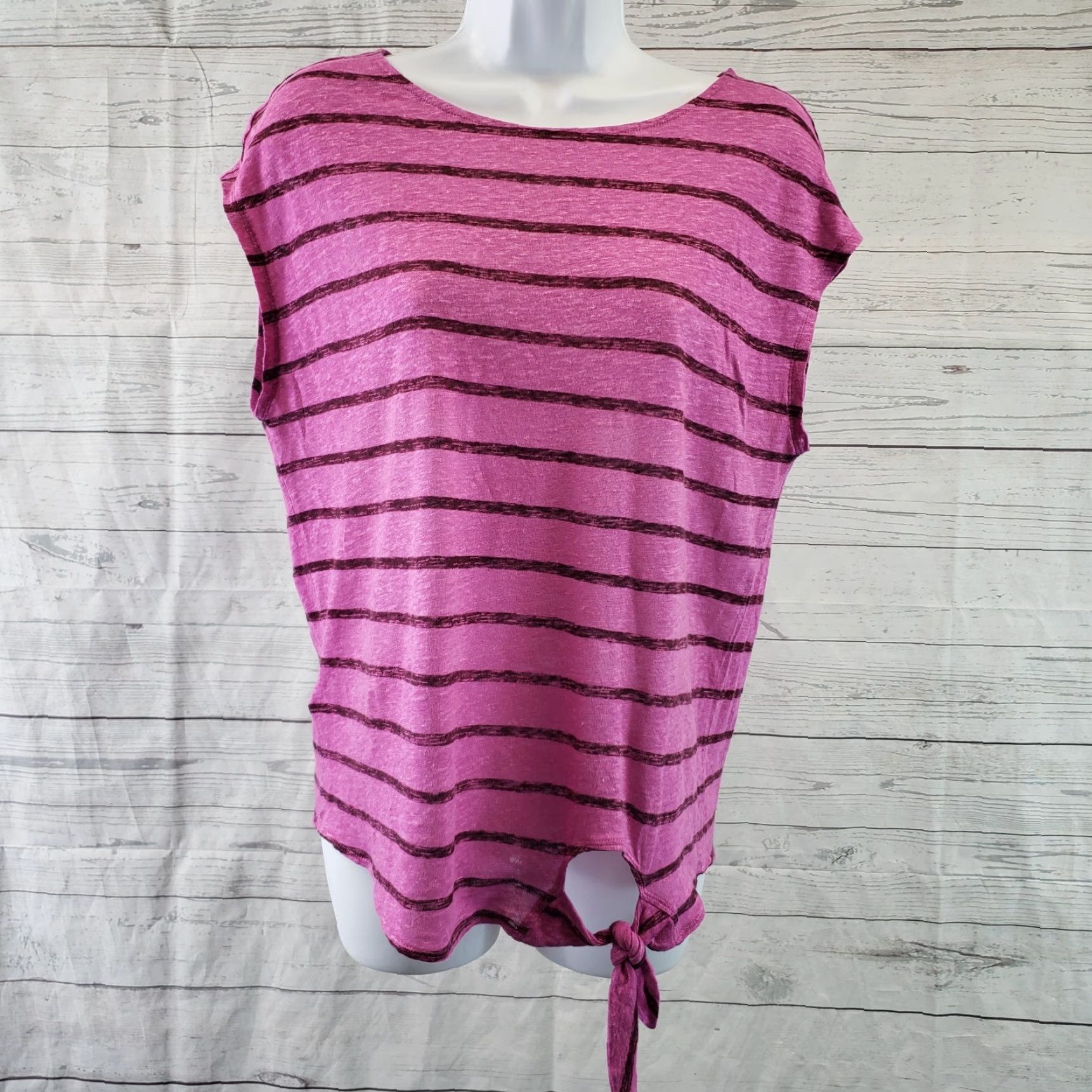 Tommy Bahama Tommy Bahama Womens Linen Top Sz Small Pink Stripe Front Tie Size S / US 4 / IT 40 - 2 Thumbnail