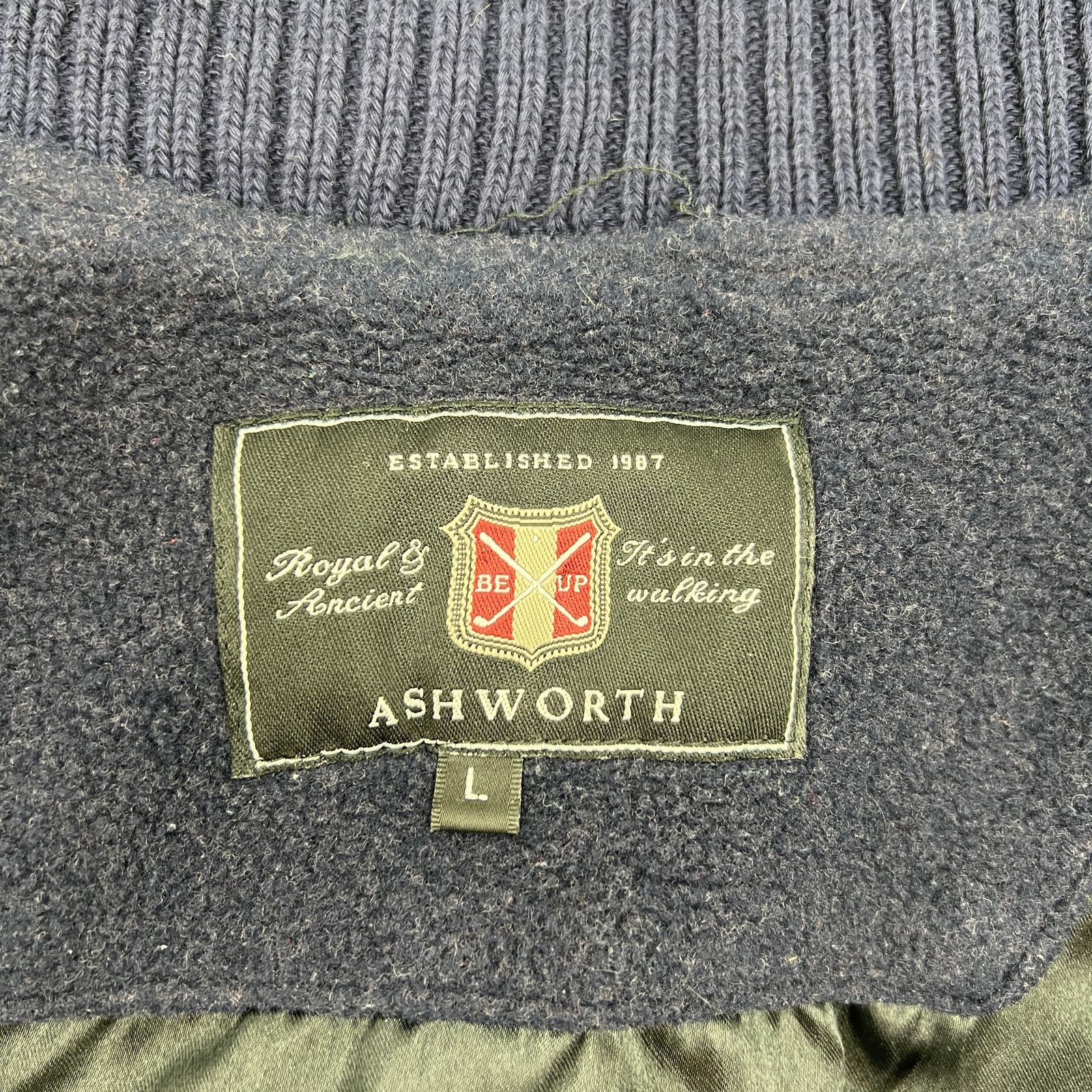 Vintage Ashworth Fleece Varsity Jacket Vintage USA Navy Blue Size US L / EU 52-54 / 3 - 3 Thumbnail