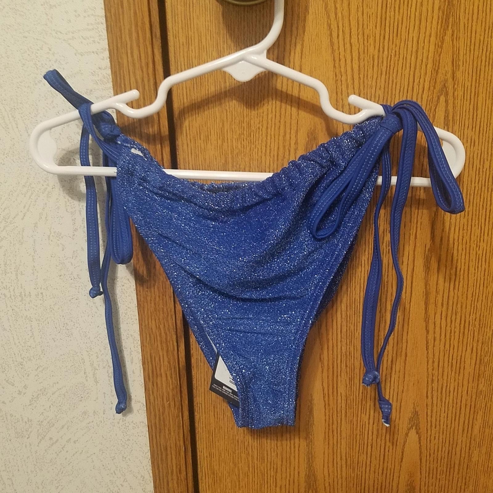 Designer NWT Prettylittlething Blue Glitter Bikini Bottom Size 4 Size ONE SIZE - 1 Thumbnail