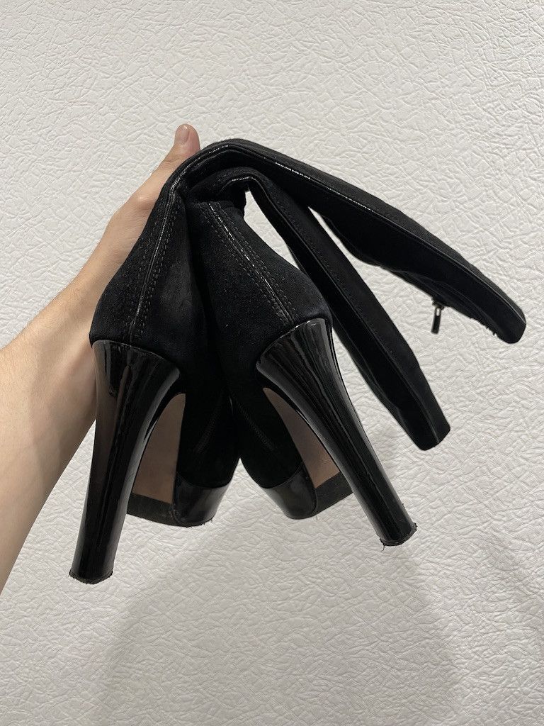 Paoloni Vintage PAOLETTI By Aslan Suede-Leather Black Full-Zip High Knee Boots Heels Shoes 36 Size US 6 / IT 36 - 12 Thumbnail