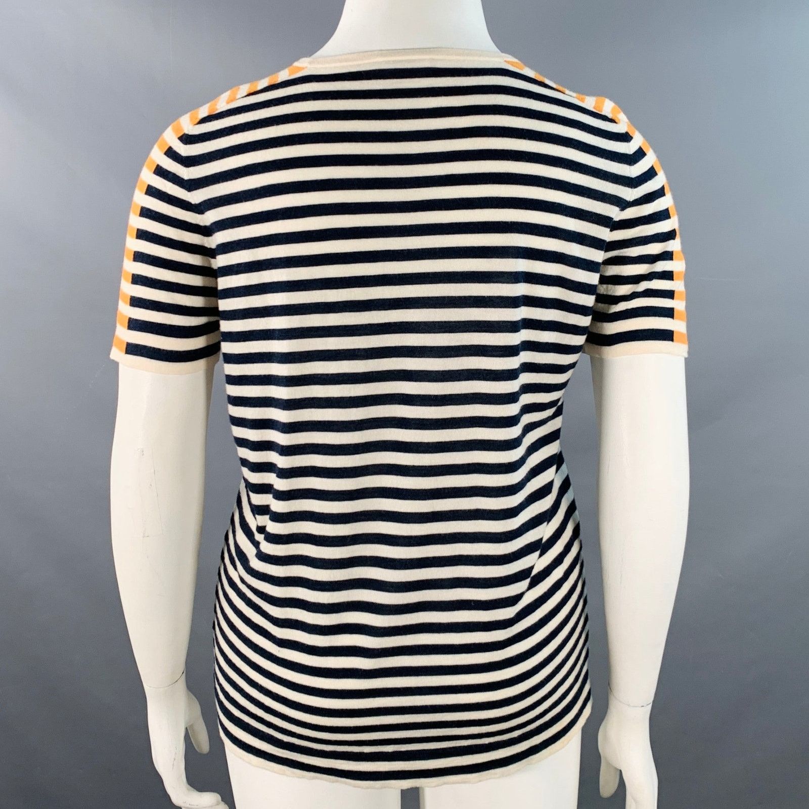 Akris White Multi Color Wool Stripe Color Block Crew Neck T-Shirt Size XL / US 12-14 / IT 48-50 - 3 Thumbnail
