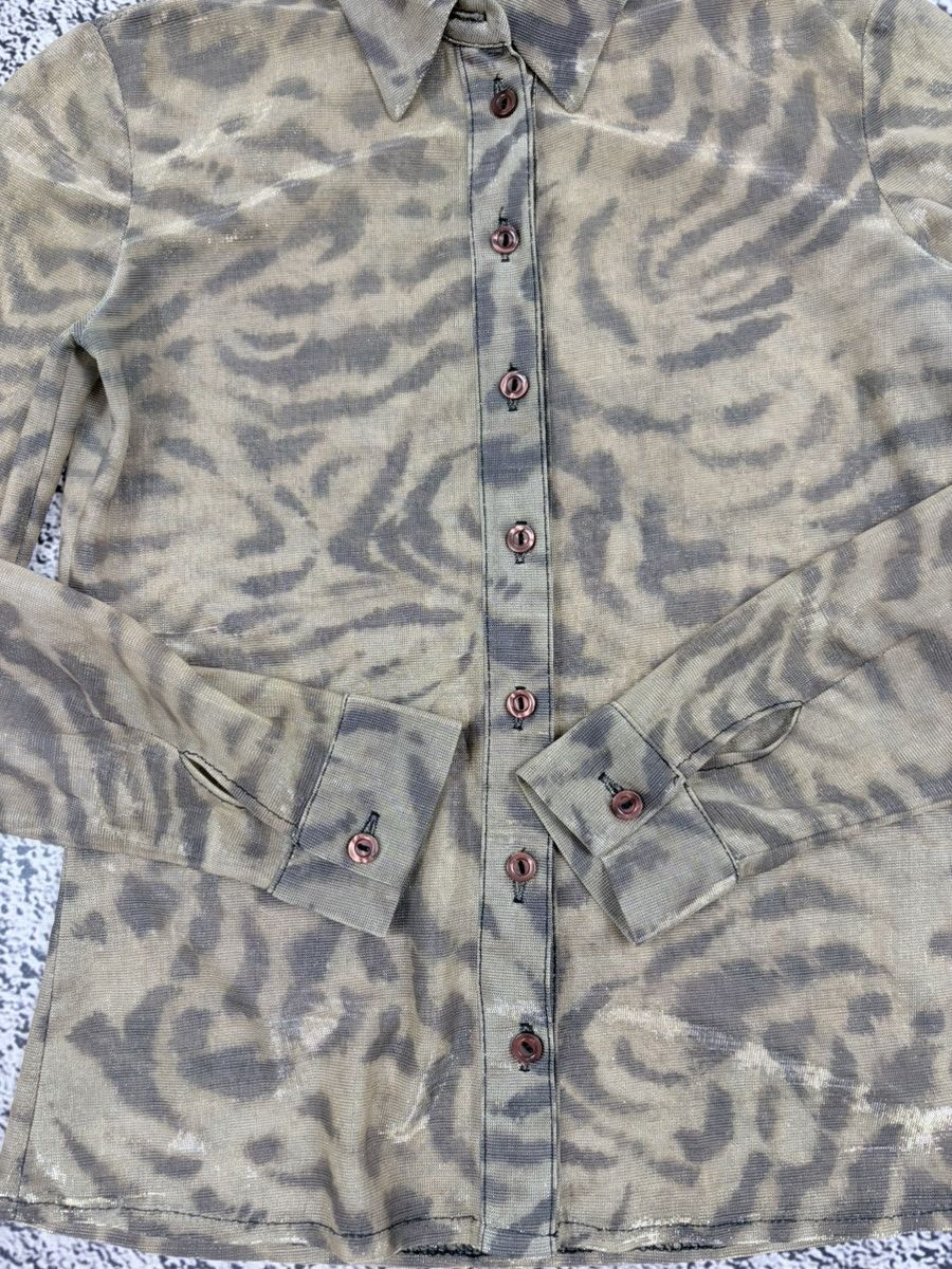 Japanese Brand Vintage Y2K Sheer Mesh Zebra Print Glitter Shirt Size S / US 4 / IT 40 - 6 Thumbnail