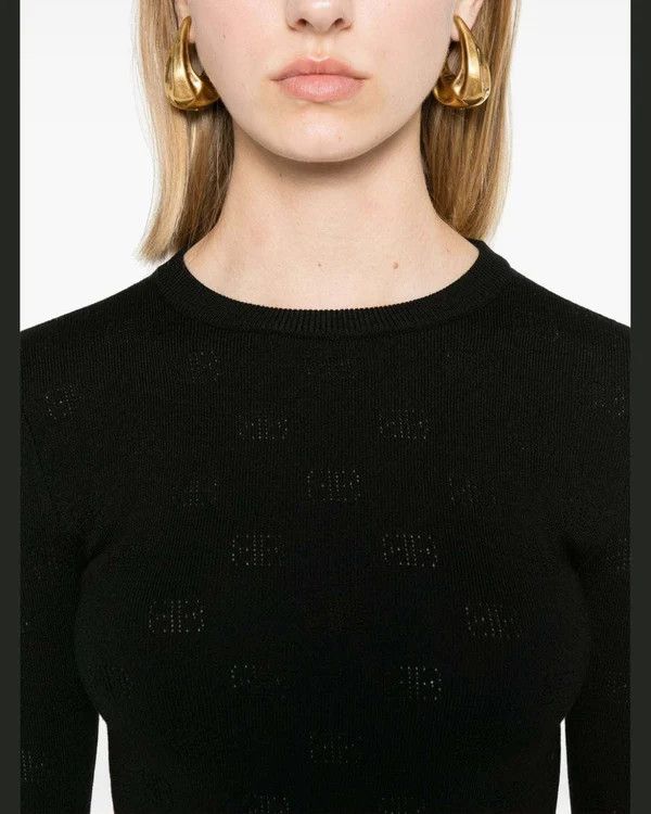 Balenciaga o1s1wg110126 BB Allover Cropped Sweater in Black Size S / US 4 / IT 40 - 5 Thumbnail