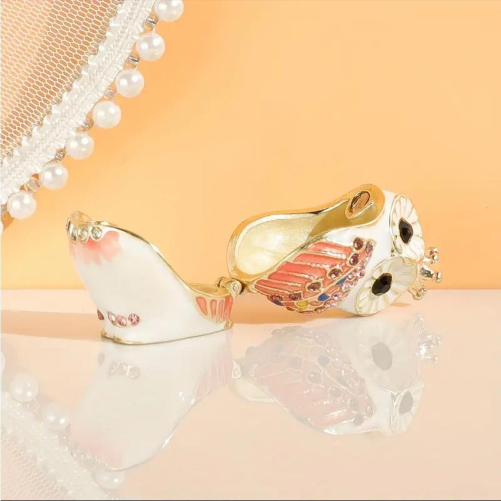 Designer Crystal Encrusted Owl Ring Box - Pink and Gold Enamel Size ONE SIZE - 5 Thumbnail