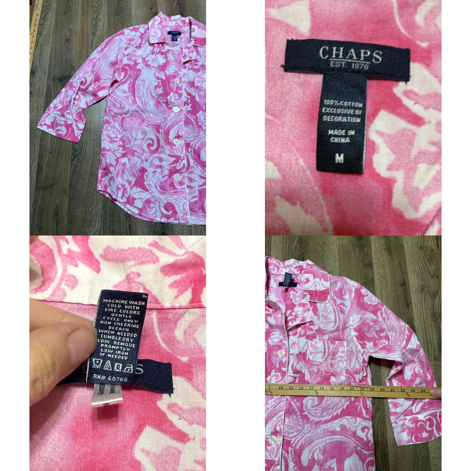 Chaps CHAPS Outfit Women's Medium Pink White Long Sleeve Button Up Shirt Capris Pants Pajamas PJs Size M / US 6-8 / IT 42-44 - 9 Thumbnail