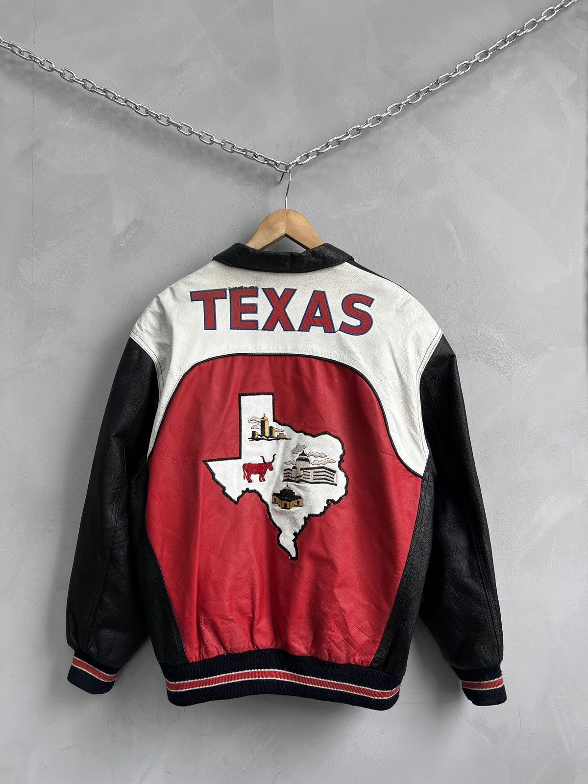 Vintage Retro 90s schott style aviator jacket leather TEXAS Size US L / EU 52-54 / 3 - 1 Thumbnail
