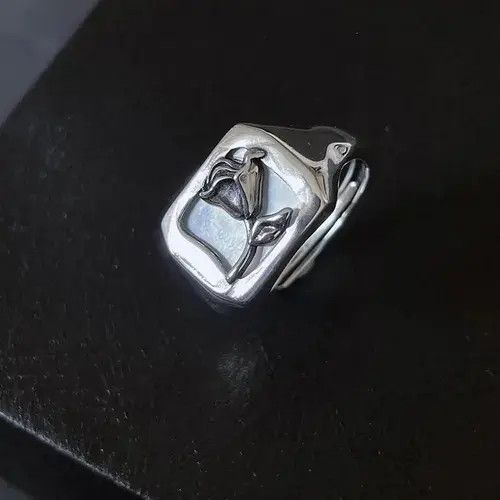 Jewelry 925 Sterling Silver Irregular Square Stone Open Rings Size ONE SIZE - 2 Thumbnail