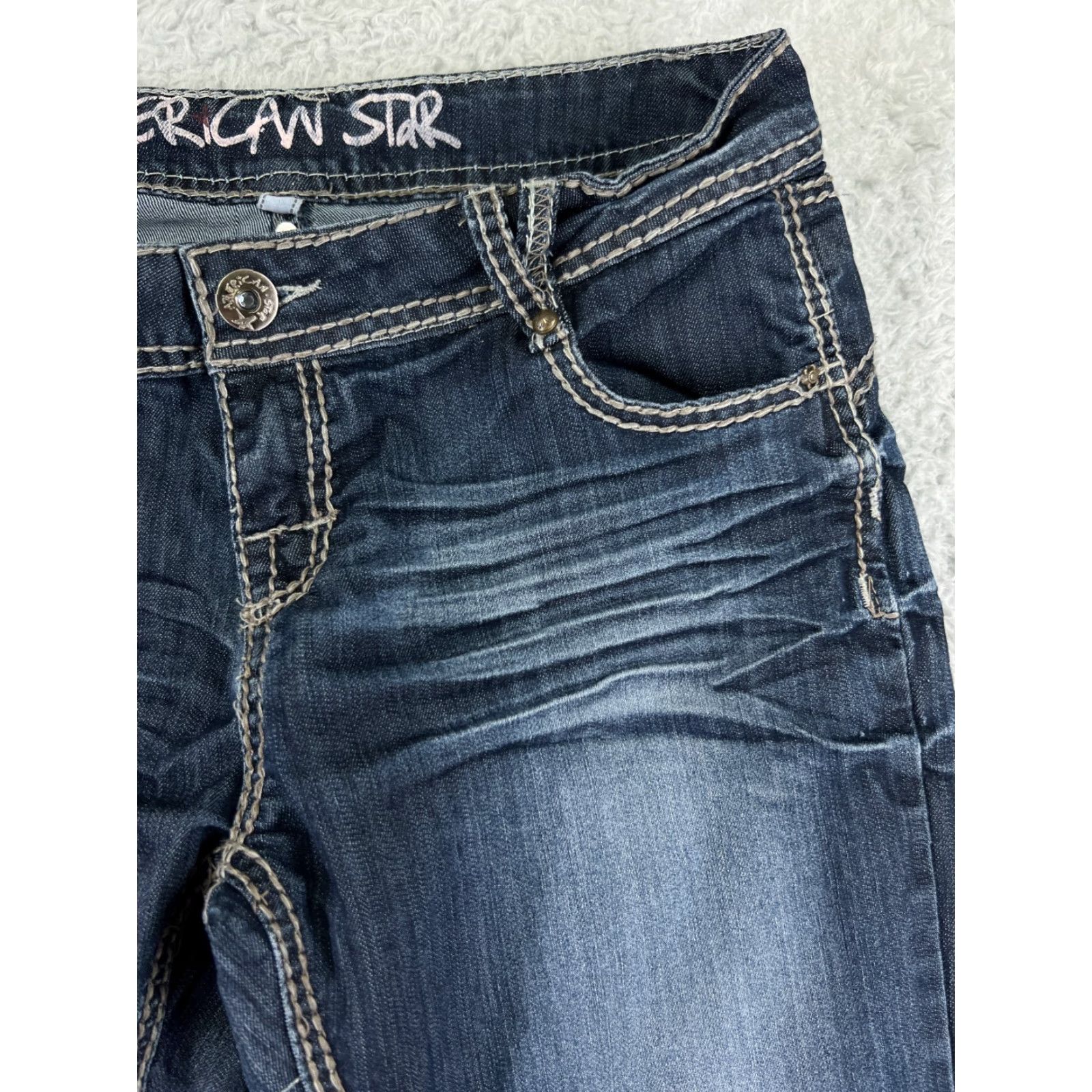 Denime VINTAGE American Star Jeans Women 9 Blue Denim Bootcut Dark Wash Distressed Cotton Stars Size 30" / US 8 / IT 44 - 7 Thumbnail