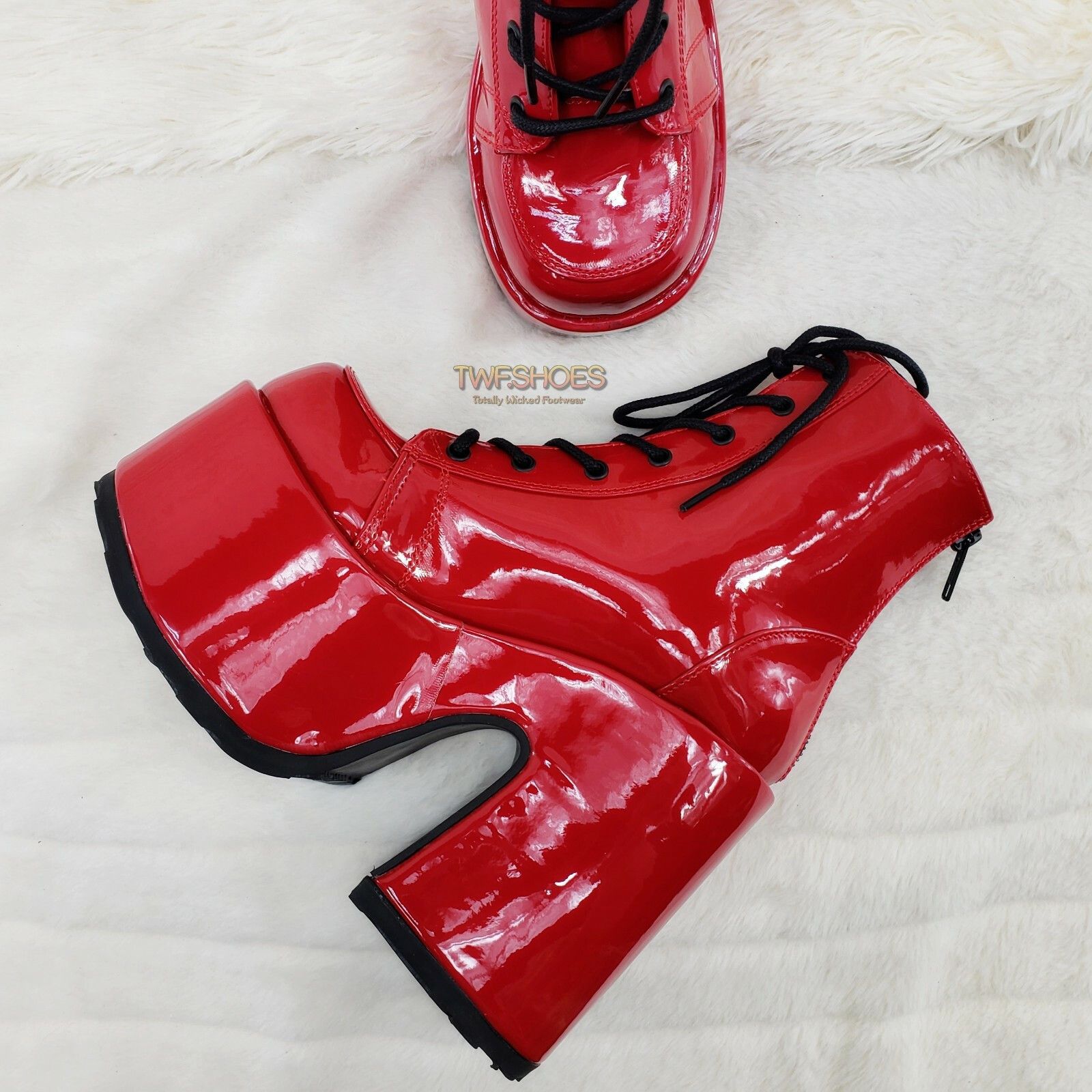 Demonia Cult DEMONIA Camel 203 Stacked Red Patent Platform Goth Punk Ankl Size US 11 / IT 41 - 3 Thumbnail