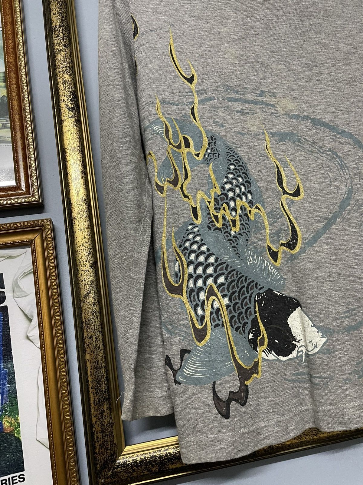 Designer × Japanese Brand × Vintage Vintage 1990s Japan Designer Distressed Koi Traditional Tee Size US S / EU 44-46 / 1 - 5 Thumbnail