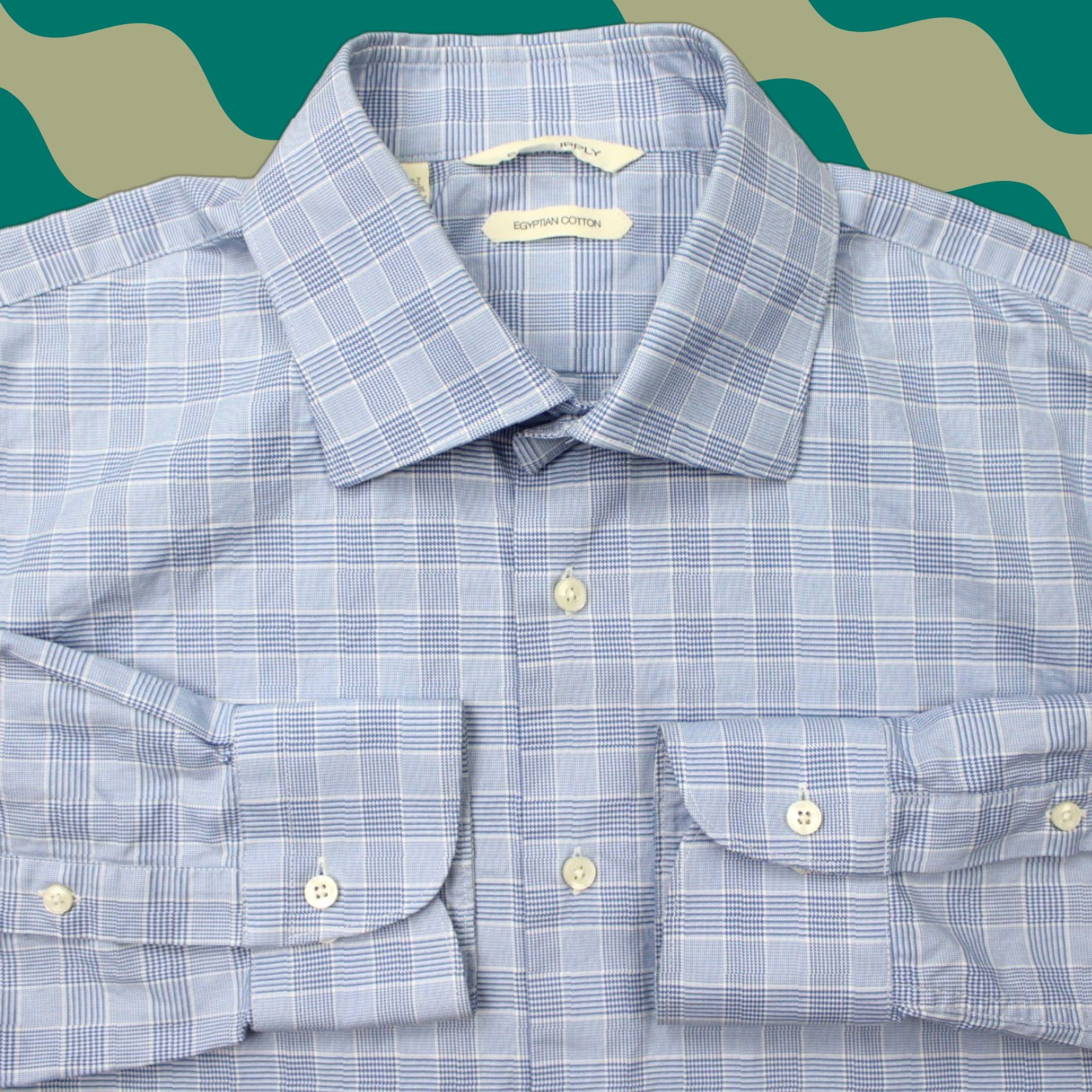 Suitsupply Dress Shirt Men 16.5 Blue Egyptian Cotton Extra Slim Fit Long Sleeve Formal