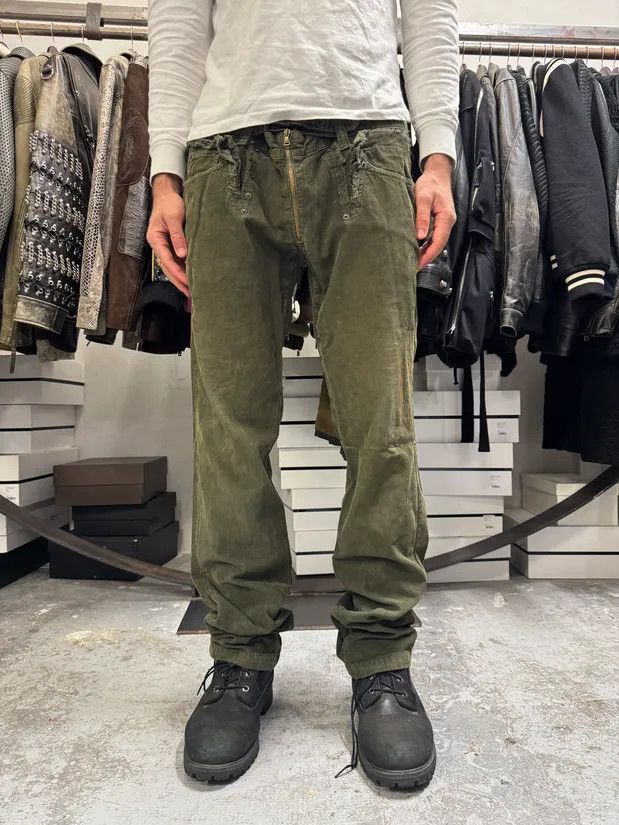 Designer × Vintage AW2006 Dolce & Gabbana Khaki Velvet Distressed Zip Pants Size US 34 / EU 50 - 2 Thumbnail